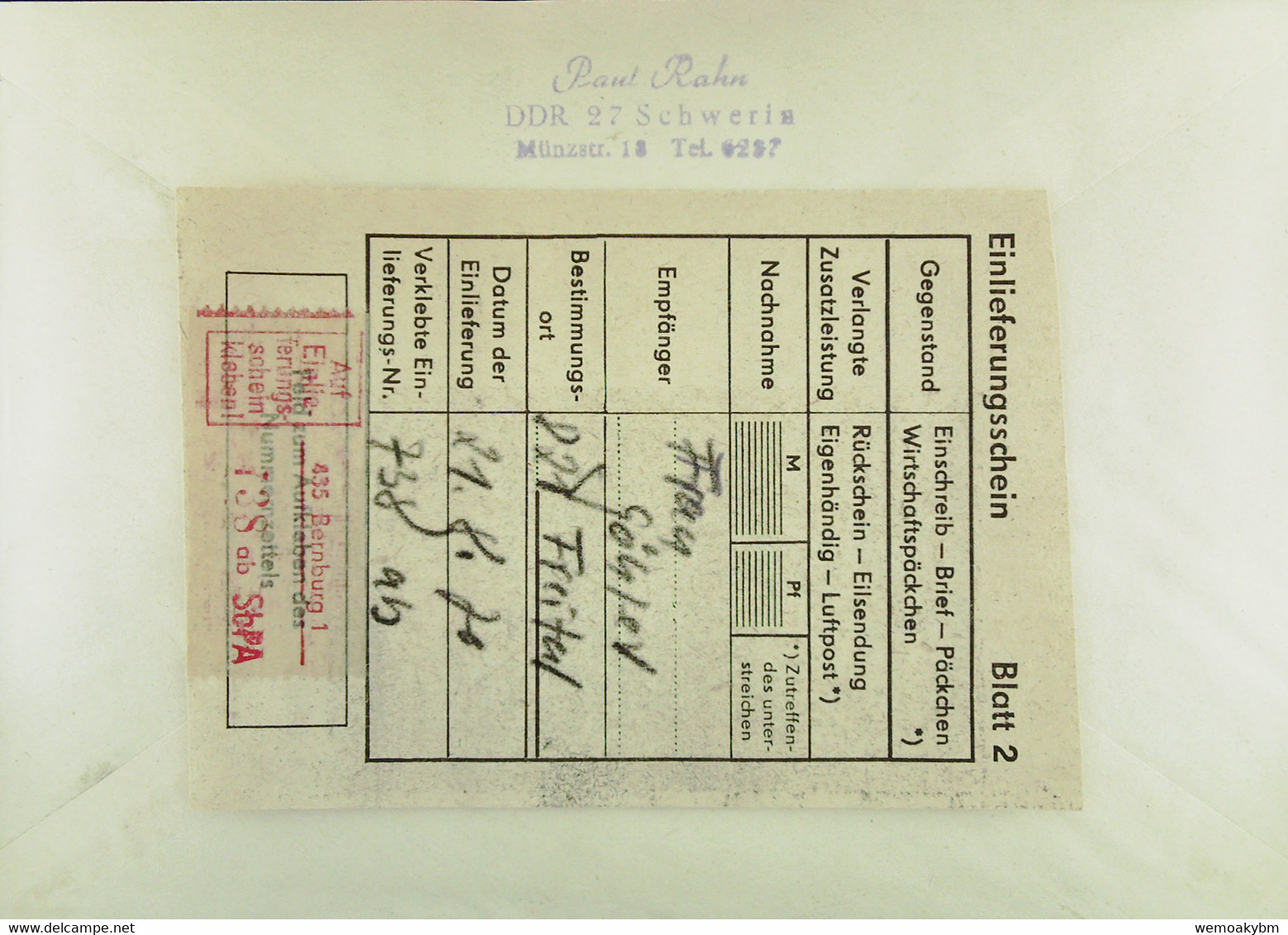 DDR: R-Fern-Brf Mit Selbstbed.-R-Zettel 50 Pf 435 Bernburg 1 (738 A)-mit Einliefgsschein 21.8.70 Mit 10 Pf Ulbricht MeF - Etiquettes De Recommandé