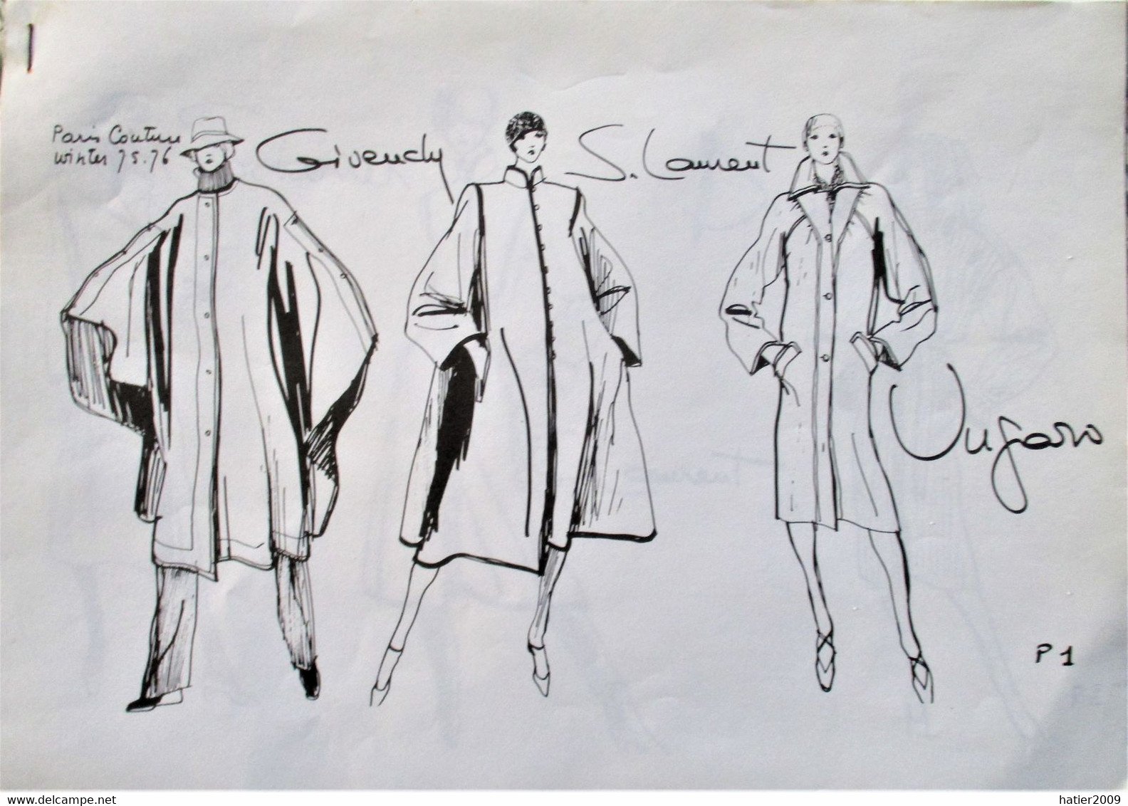 Dessins Croquis MODE Hiver 75 - Dossier Presse 8 Feuillets Signés - HAUTE Couture GIVENCHY SAINT LAURENT UNGARO - Dessins