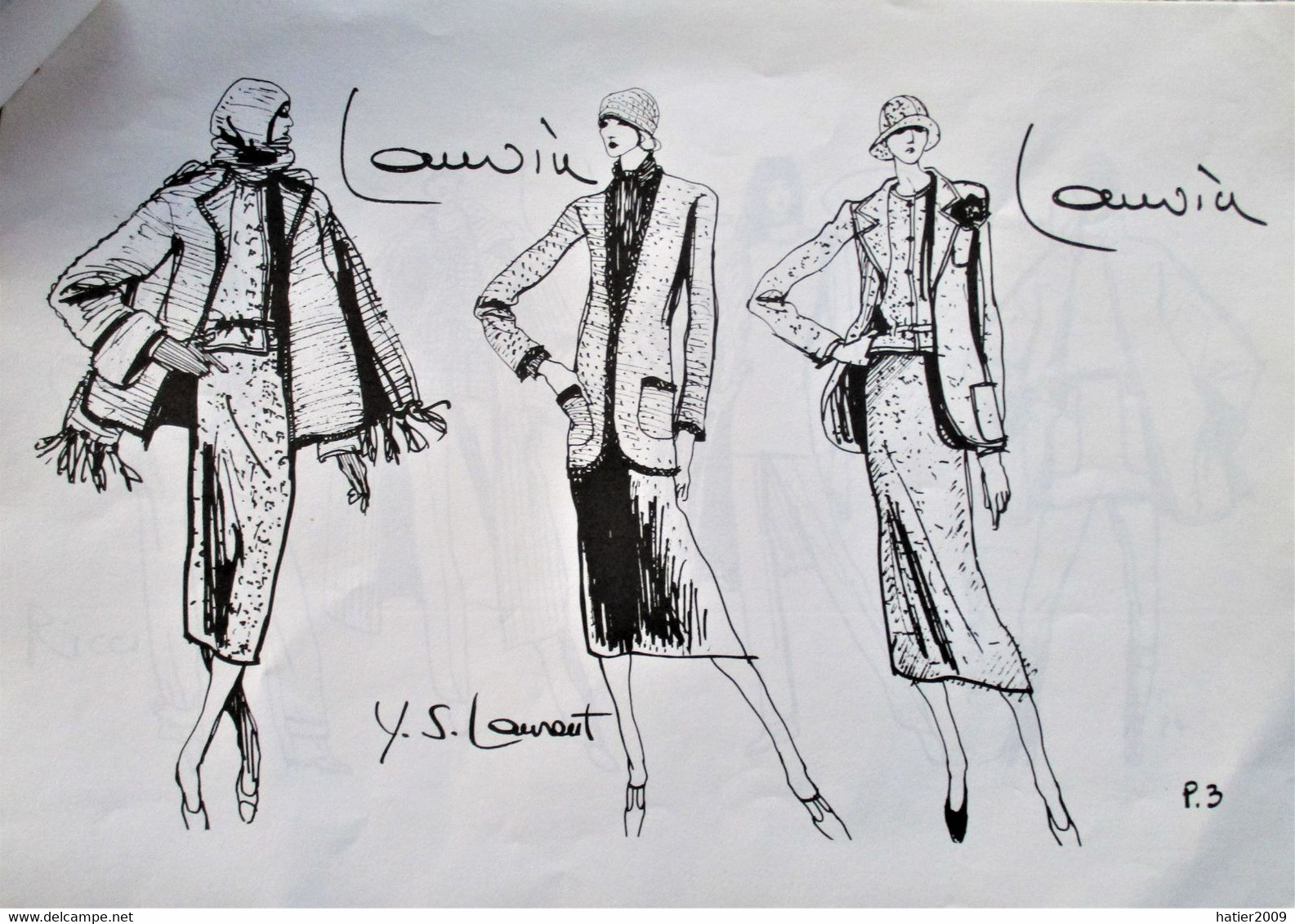 Dessins Croquis MODE Hiver 75 - Dossier Presse 8 Feuillets Signés - HAUTE Couture GIVENCHY SAINT LAURENT UNGARO - Dessins