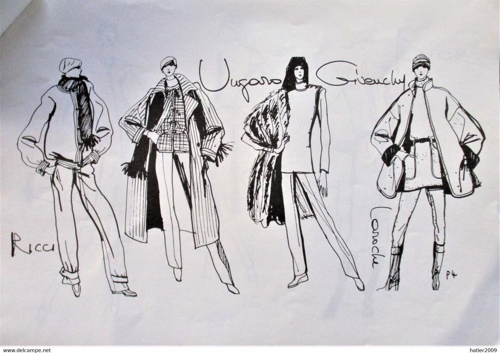 Dessins Croquis MODE Hiver 75 - Dossier Presse 8 Feuillets Signés - HAUTE Couture GIVENCHY SAINT LAURENT UNGARO - Dessins