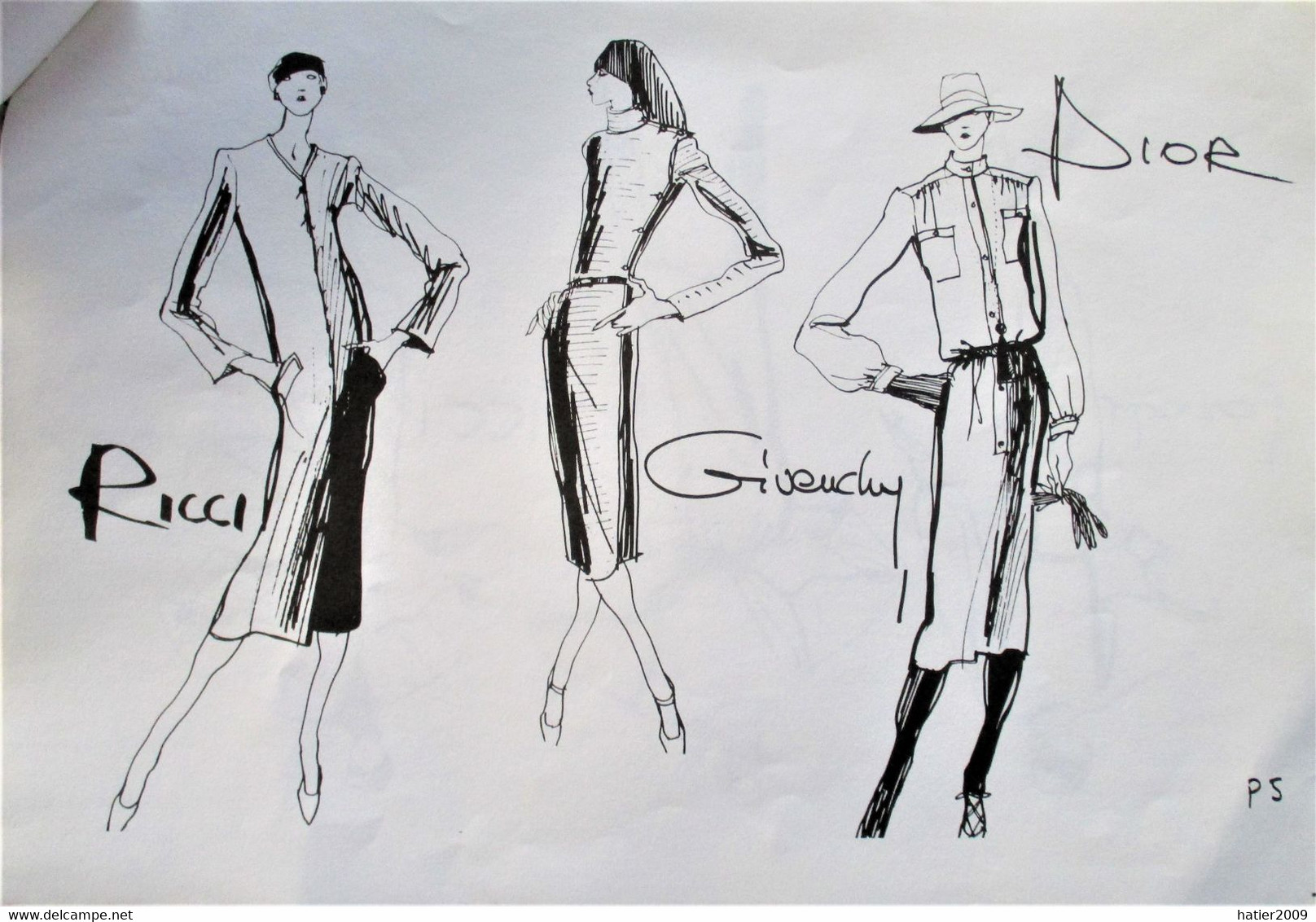 Dessins Croquis MODE Hiver 75 - Dossier Presse 8 Feuillets Signés - HAUTE Couture GIVENCHY SAINT LAURENT UNGARO - Dessins