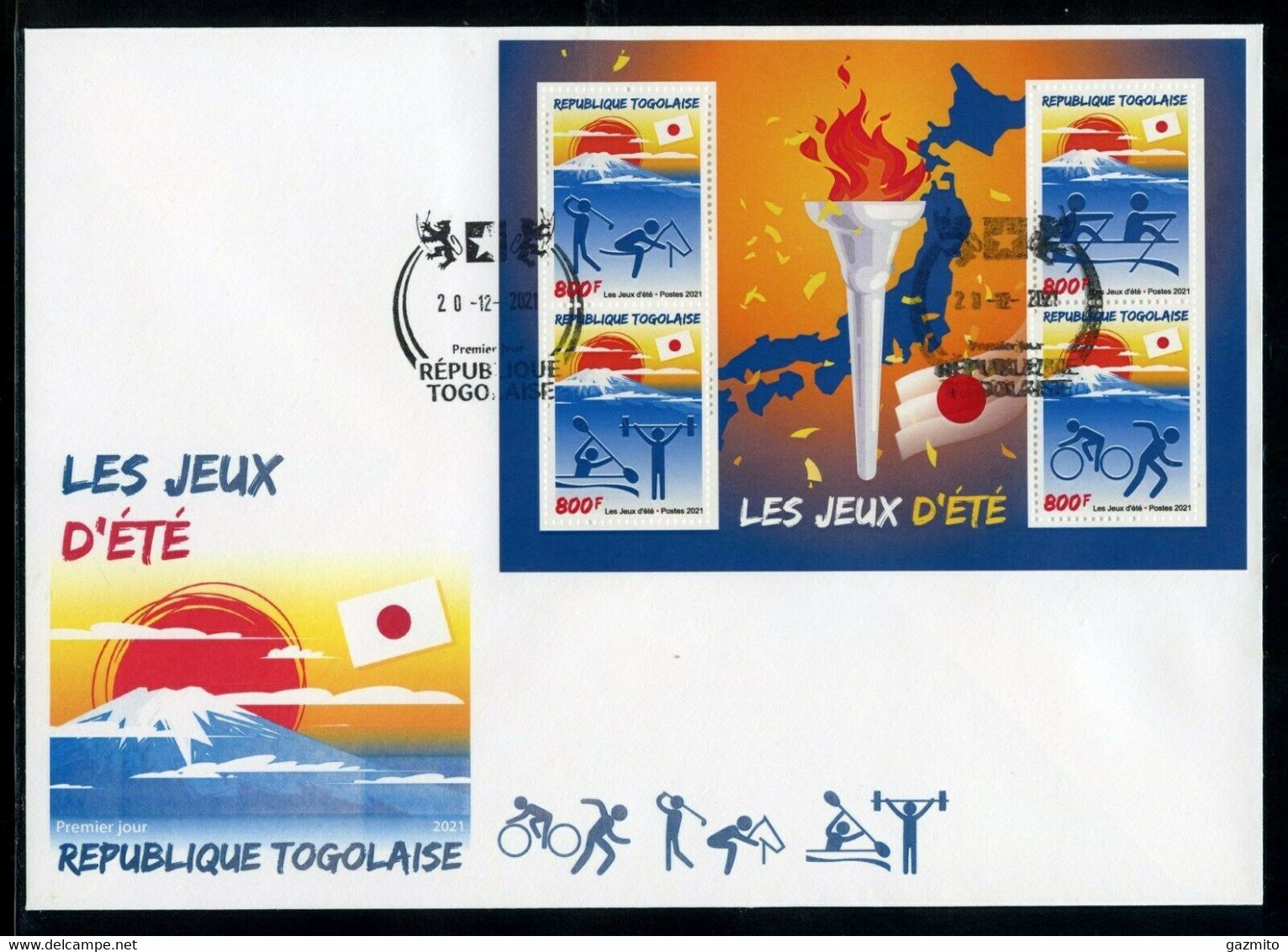 Togo 2021, Olympic Summer Games In Tokyo, Golf, Horse Race, Rowing, Cycling, Weightlifting, 4val In BF +BF In FDC - Estate 2020 : Tokio