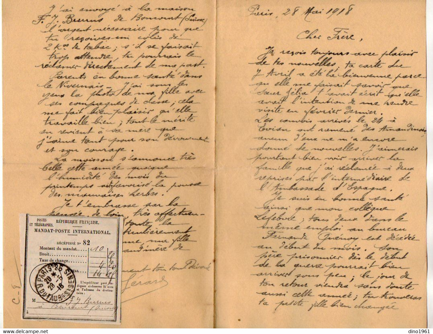 VP21.199 - PARIS 1917- Lettre & Mandat Poste BURRUS à BONCOURT / Envoi 1 Colis De Tabac Au Prisonnier LESSART à MESCHEDE - Documenten