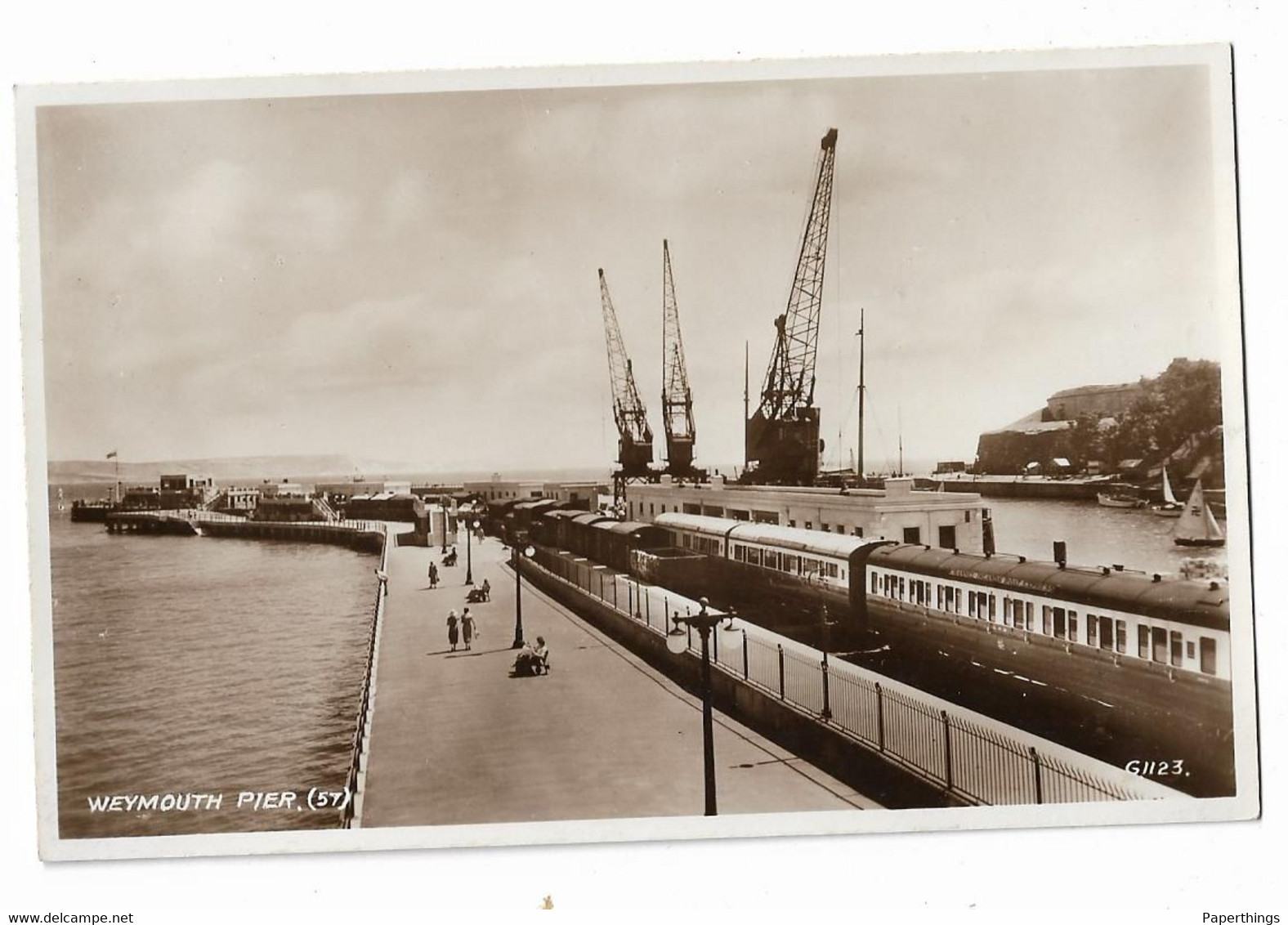 Real Photo Postcard, Dorset, Weymouth, Pier, Train, Crane, Footpath. - Weymouth