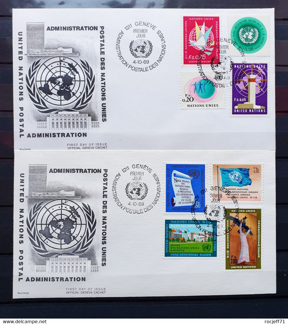 12 - 22 /  ONU - 2 X FDC - Timbres De La Première Série Oblitéré 1er Jour - 4 Octobre 1969 - Briefe U. Dokumente