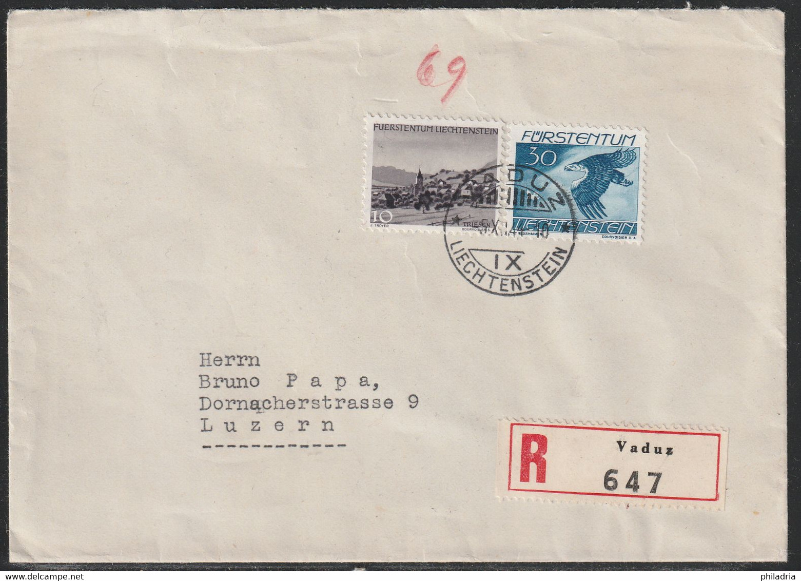 Liechtenstein, 1944, Registered Cover From Vaduz To Luzern - Covers & Documents