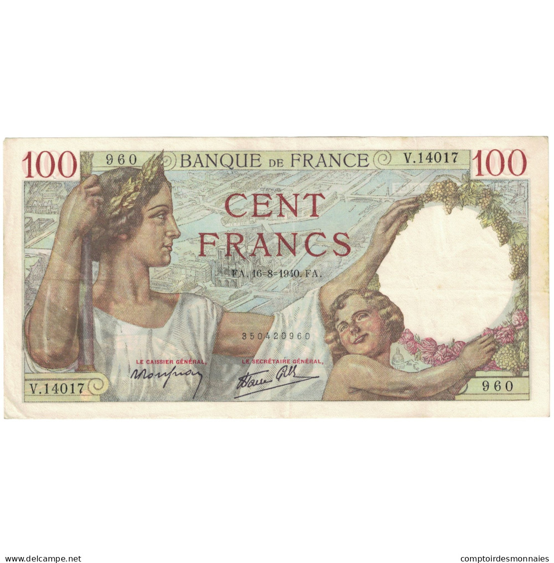 France, 100 Francs, Sully, 1940, V.14017 960, TB+, Fayette:26.36, KM:94 - 100 F 1939-1942 ''Sully''