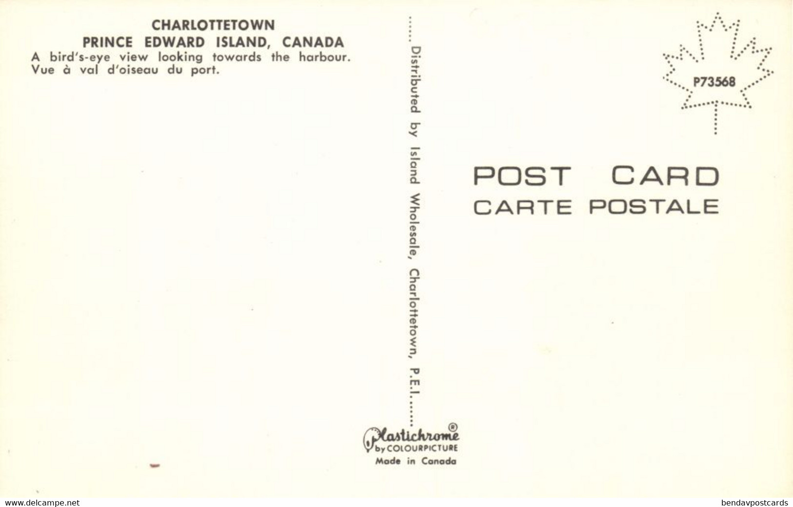Canada, CHARLOTTETOWN, PEI, Bird's-eye View Towards Harbour (1970s) Postcard - Charlottetown