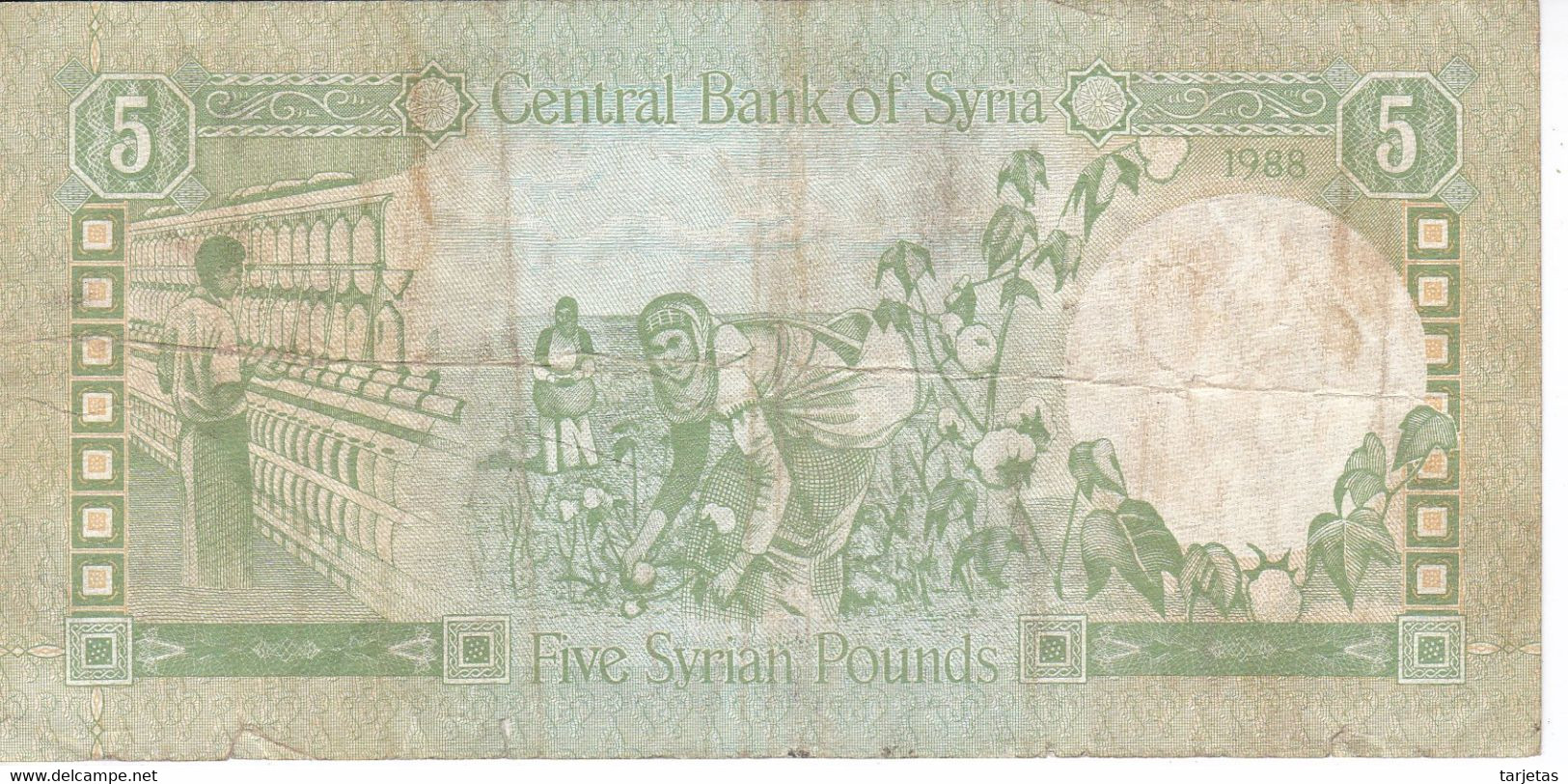 BILLETE DE SIRIA DE 5 POUNDS DEL AÑO 1988  (BANKNOTE) - Siria