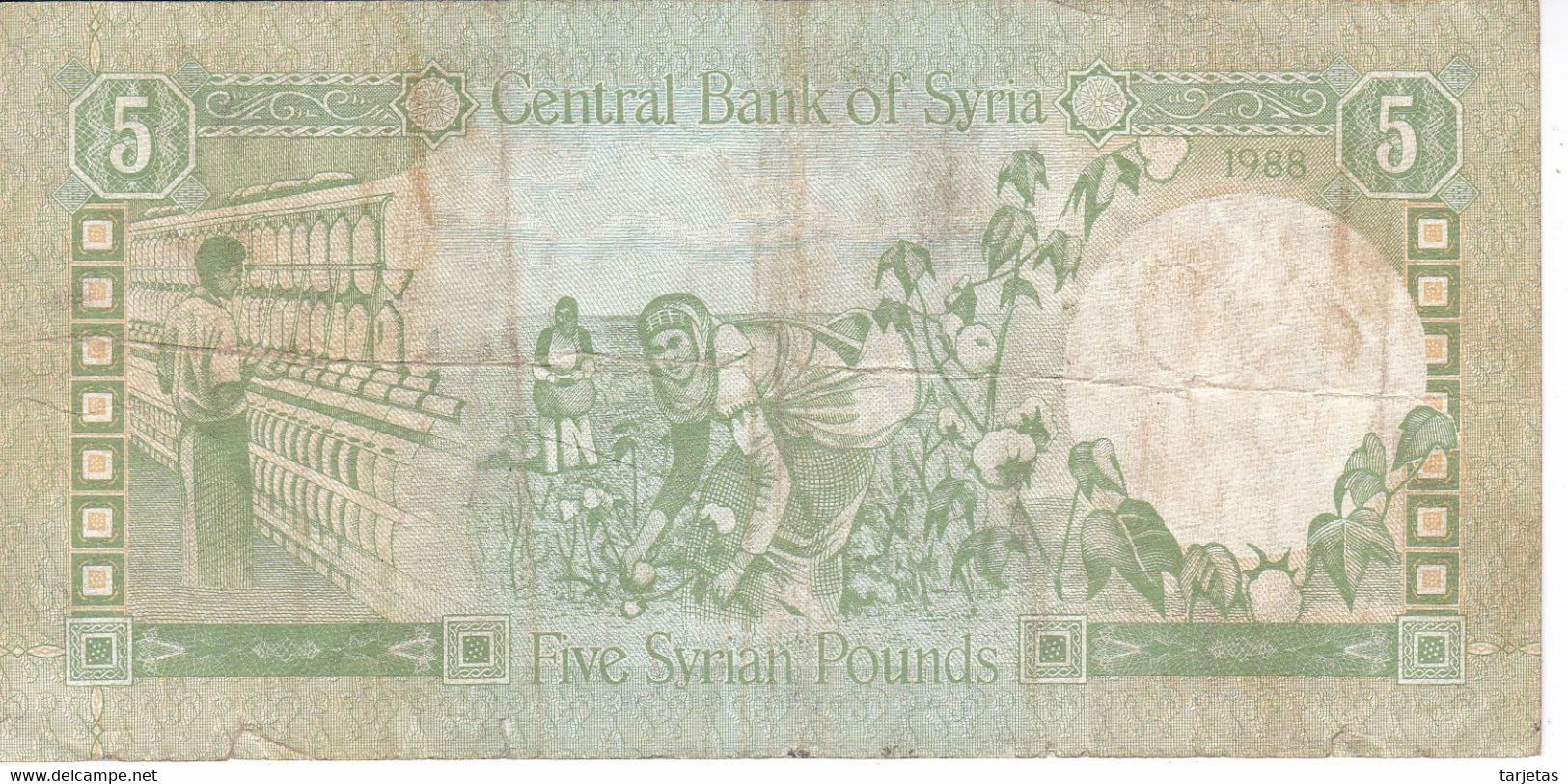 BILLETE DE SIRIA DE 5 POUNDS DEL AÑO 1988  (BANKNOTE) - Syrie