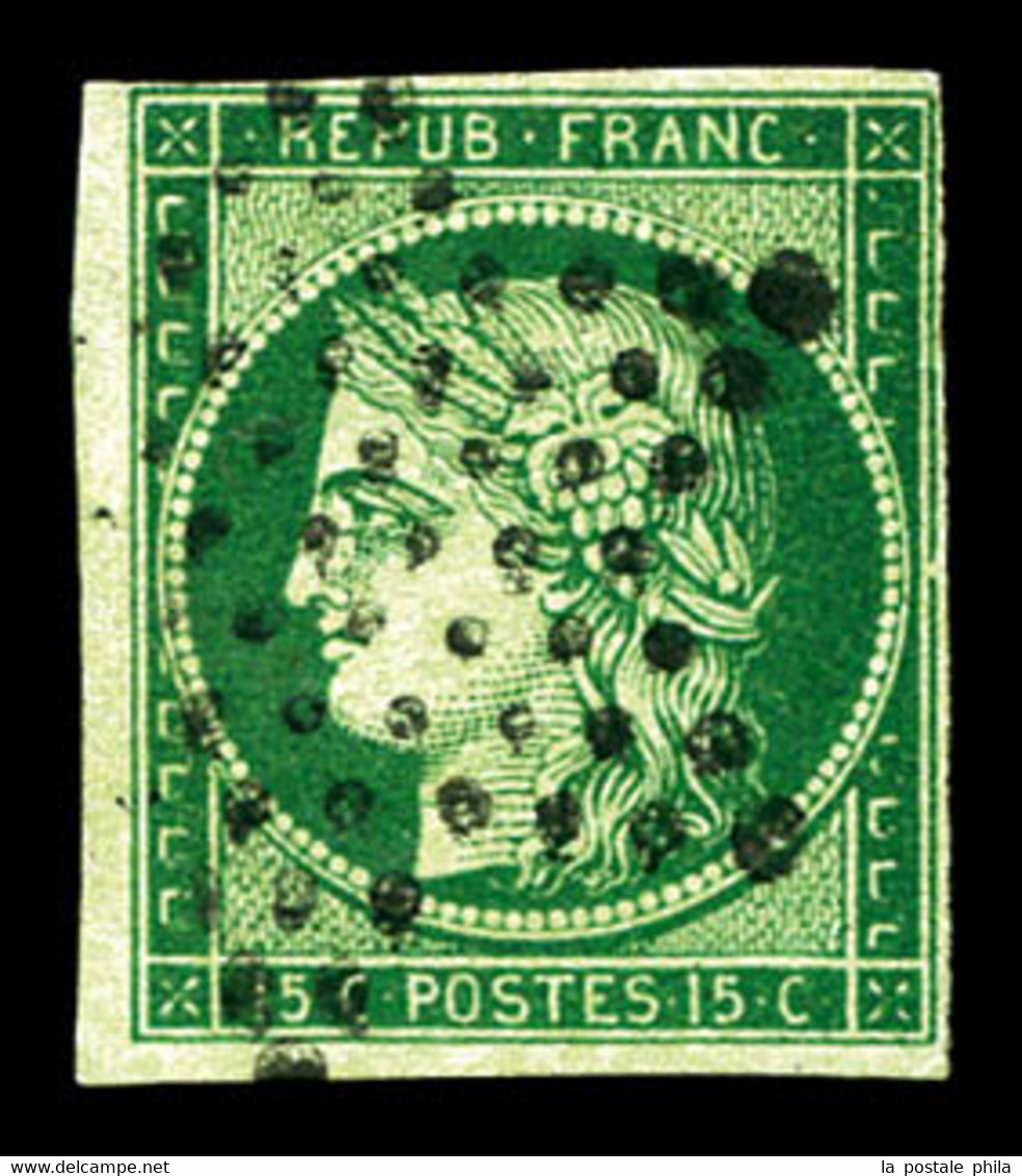 ** N°2c, 15c Vert Bouteille Obl étoile De Paris, Très Jolie Nuance. TTB. R. (signé/certificat)  Qualité: **  Cote: 2800  - 1849-1850 Cérès