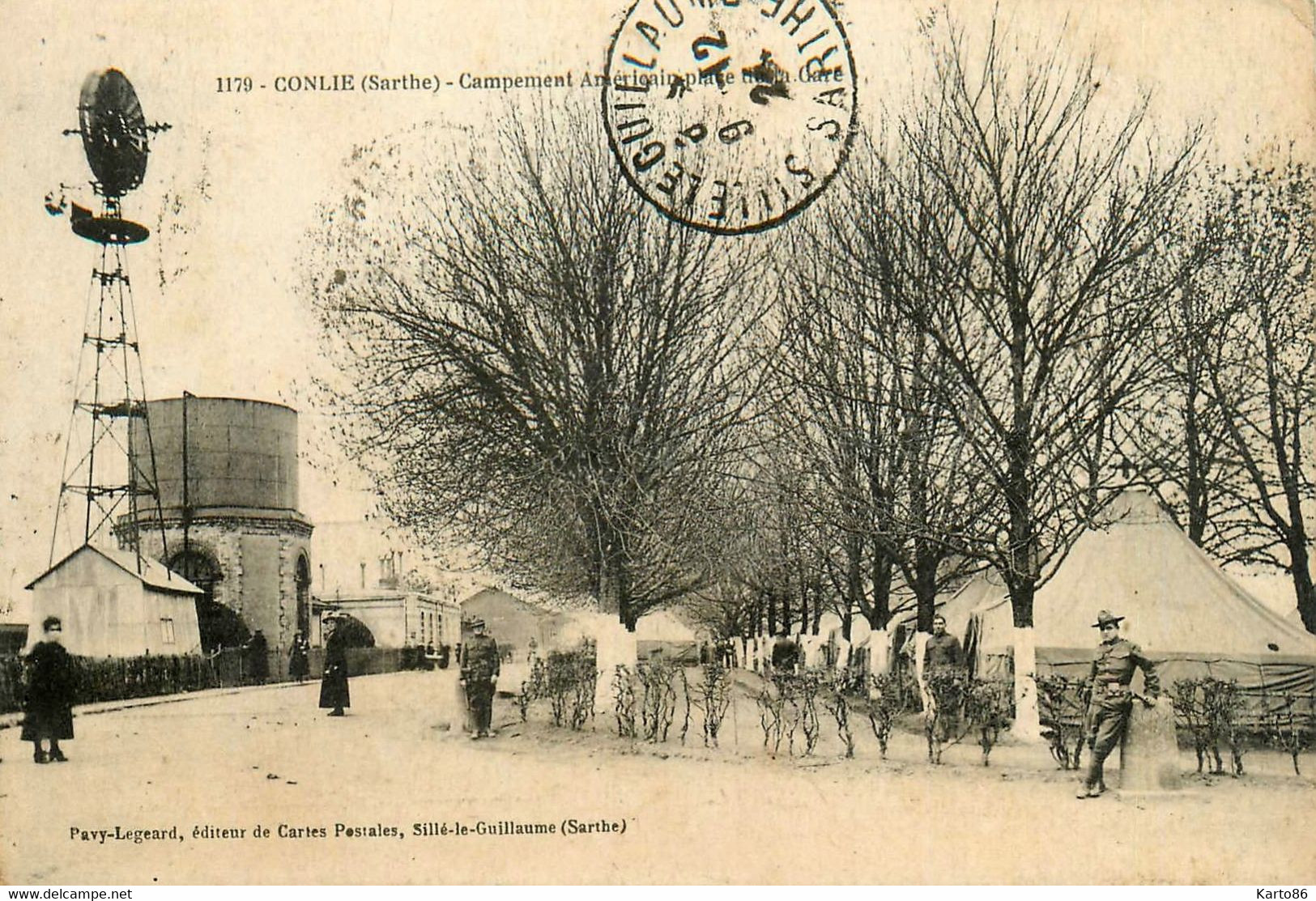 Conlie * Campement Américain , Place De La Gare * éolienne Moulin à Vent Molen - Conlie