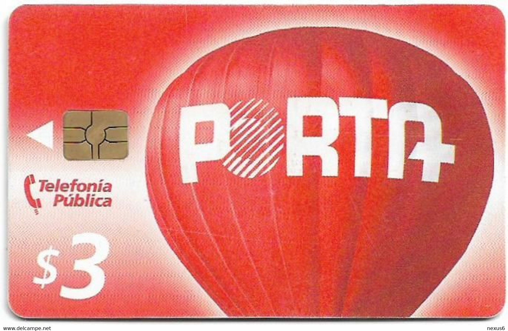 Ecuador - Porta - Porta Balloon, Gem5 Red, 3$, Used - Ecuador