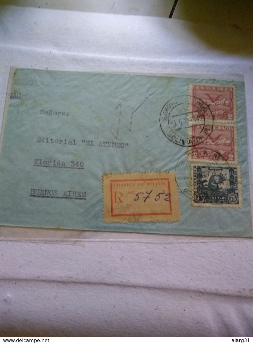 Bolivia.argentina.registered.air.1942.from Oruro.yv.236 Cóndor Bird*. Chinchilla. Yv 233 .reg Post E7 1 Or 2 . Conme   2 - Bolivien