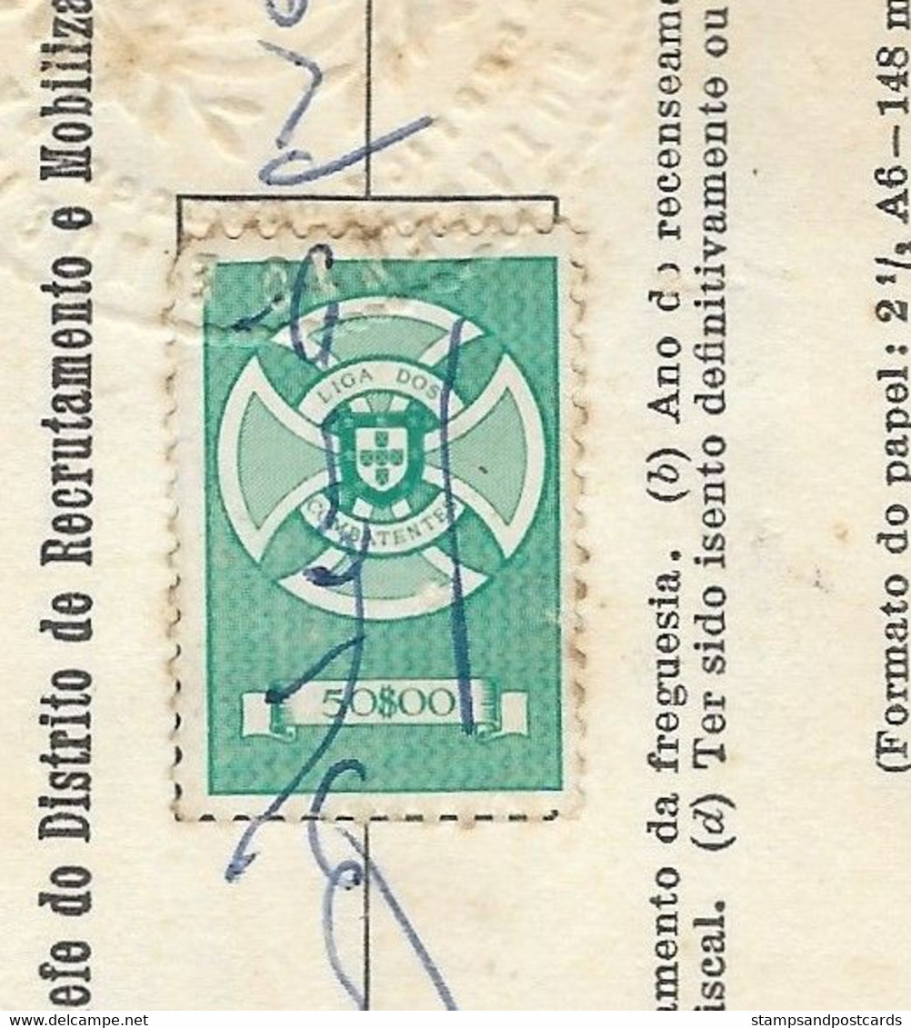 Portugal Timbre Fiscal Liga Dos Combatentes 50$ Viseu 1977 Revenue Stamp Militar Exemption - Briefe U. Dokumente