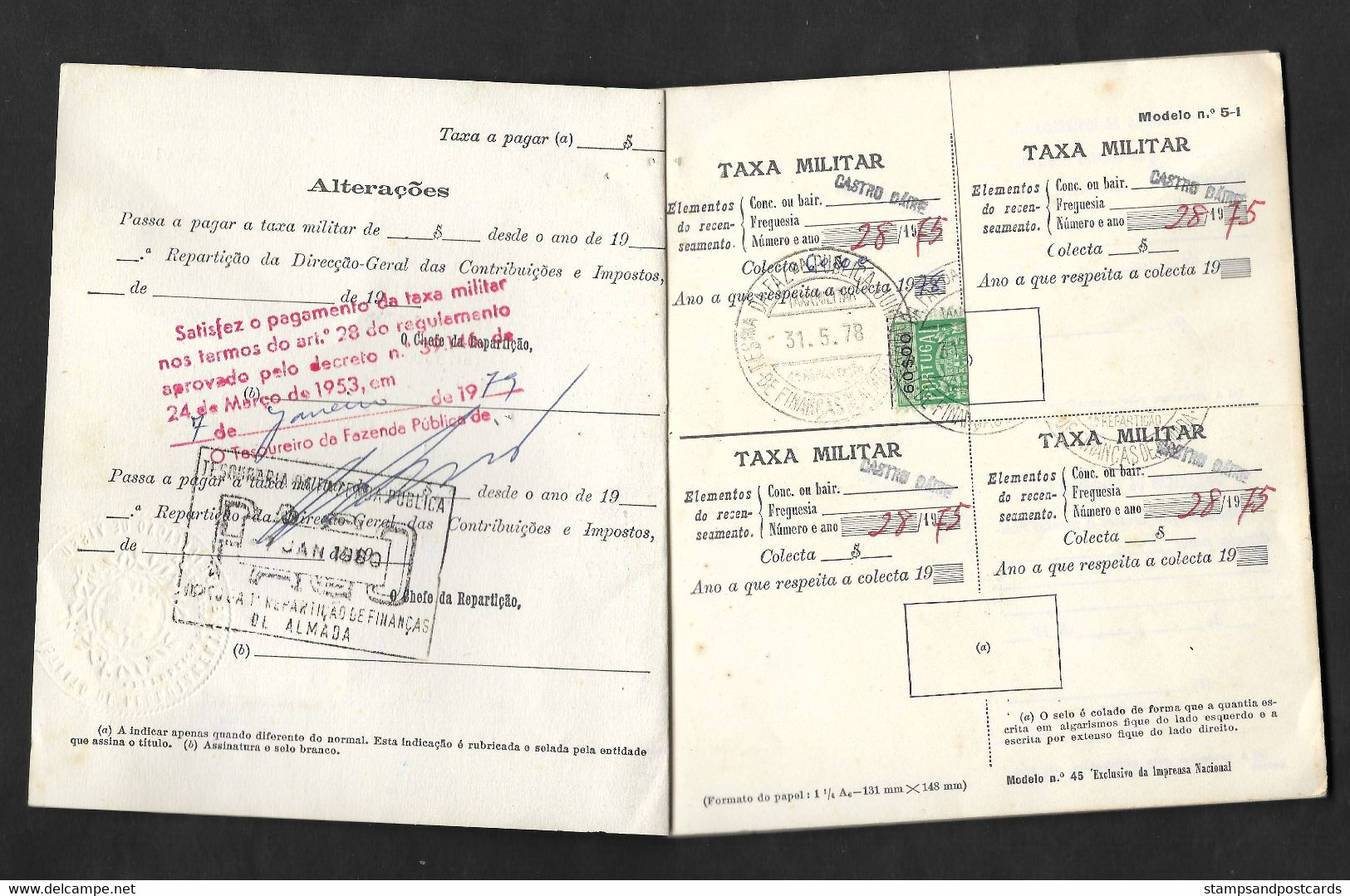 Portugal Timbre Fiscal Liga Dos Combatentes 50$ Viseu 1977 Revenue Stamp Militar Exemption - Lettres & Documents