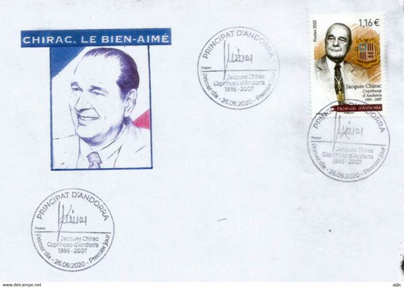 Homenaje A Jacques Chirac, Presidente Y Copríncipe De Andorra. FDC Andorra La Vella. 2020.  AND.FR - Covers & Documents