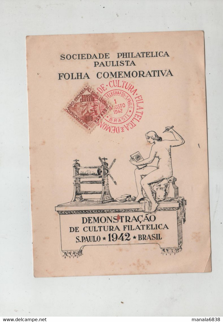 Sociedad Philatelica Paulista Folha Comemorativa 1942 Demonstracao Sao Paulo - Otros & Sin Clasificación