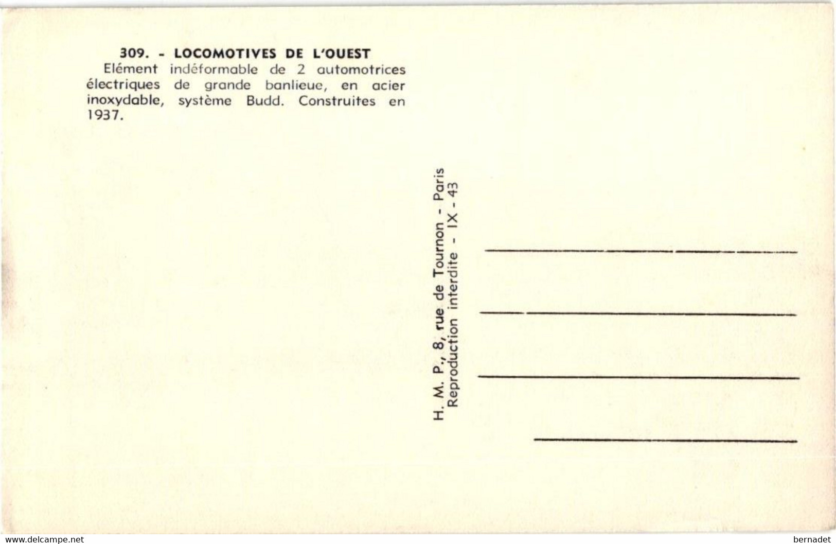 LOCOMOTIVE DE L' OUEST . AUTOMOTRICES ELECTRIQUES DE GRANDE BANLIEUE    ( Trait Blanc Pas Sur Original ) - Matériel