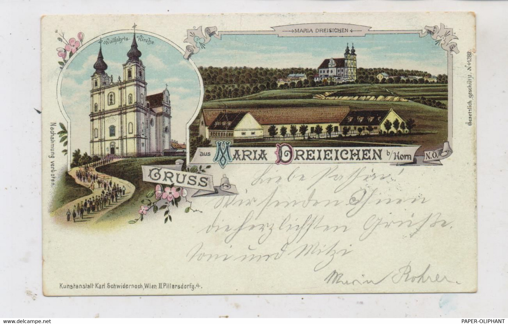 A 3573 ROSENBURG-MOLD - MARIA DREIEICHEN, Lithographie 1900, Wallfahrtskirche, Dorfansicht - Rosenburg