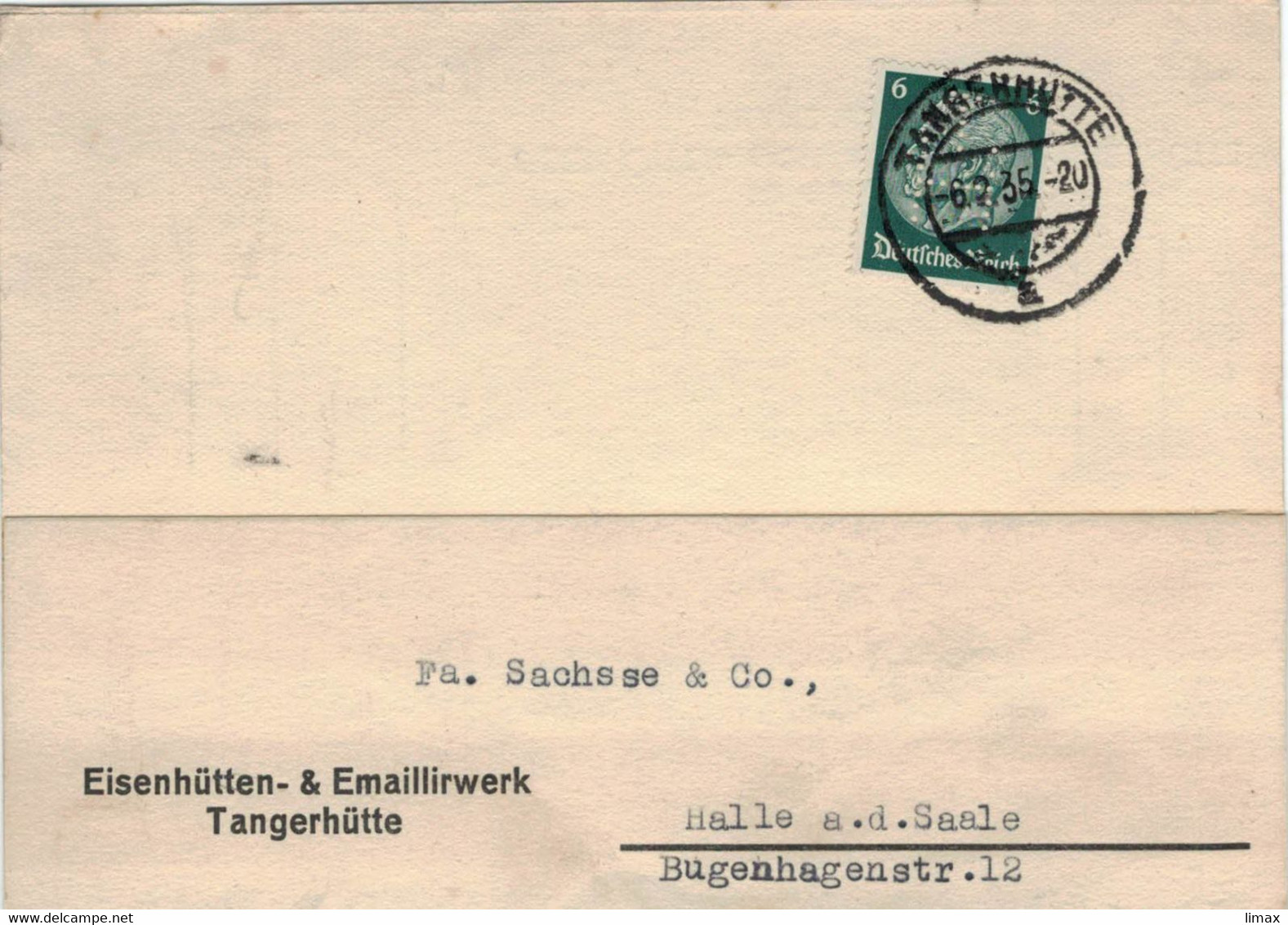 Eisenhütten Emaillierwerk Tangerhütte 1935 Perfin TH Firmenlochung - Bestellung Korbrost - Hindenburg - Lettres & Documents