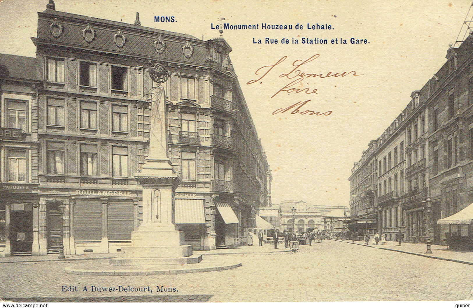 Mons Rue De La Station Et La Gare Monument Houzeau Lehaie - Mons