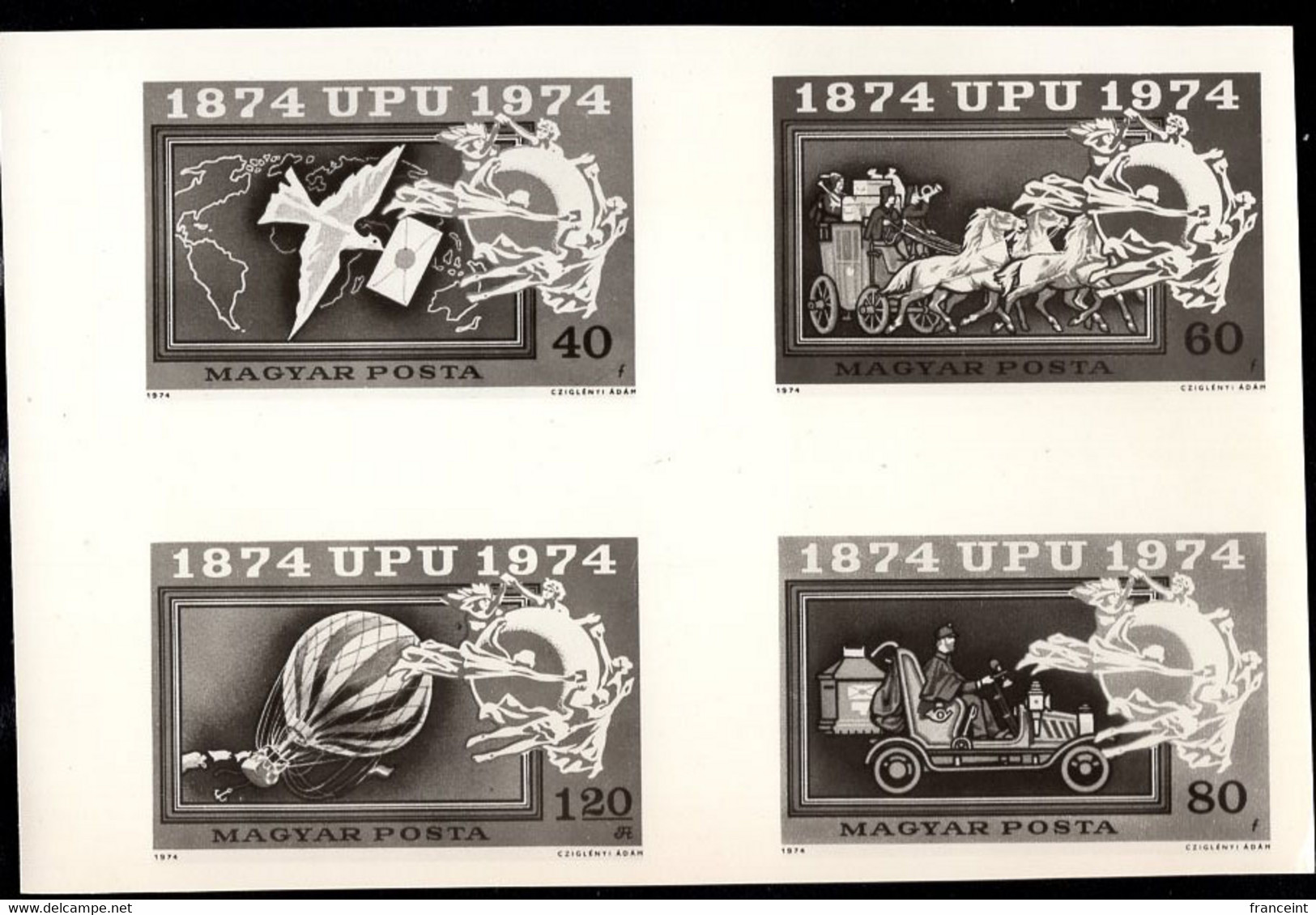 HUNGARY(1974) UPU Centenary. Photographic Proof Of Set Of 4. Scott Nos 2282-5. - Prove E Ristampe