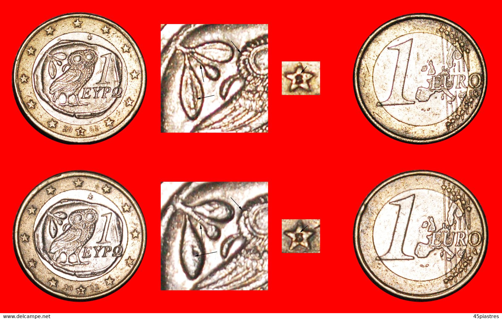 * FINLAND PHALLIC TYPE (2002-2006): GREECE ★ 1 EURO 2002S TWO COINS UNPUBLISHED! LOW START ★ NO RESERVE! - Errors And Oddities