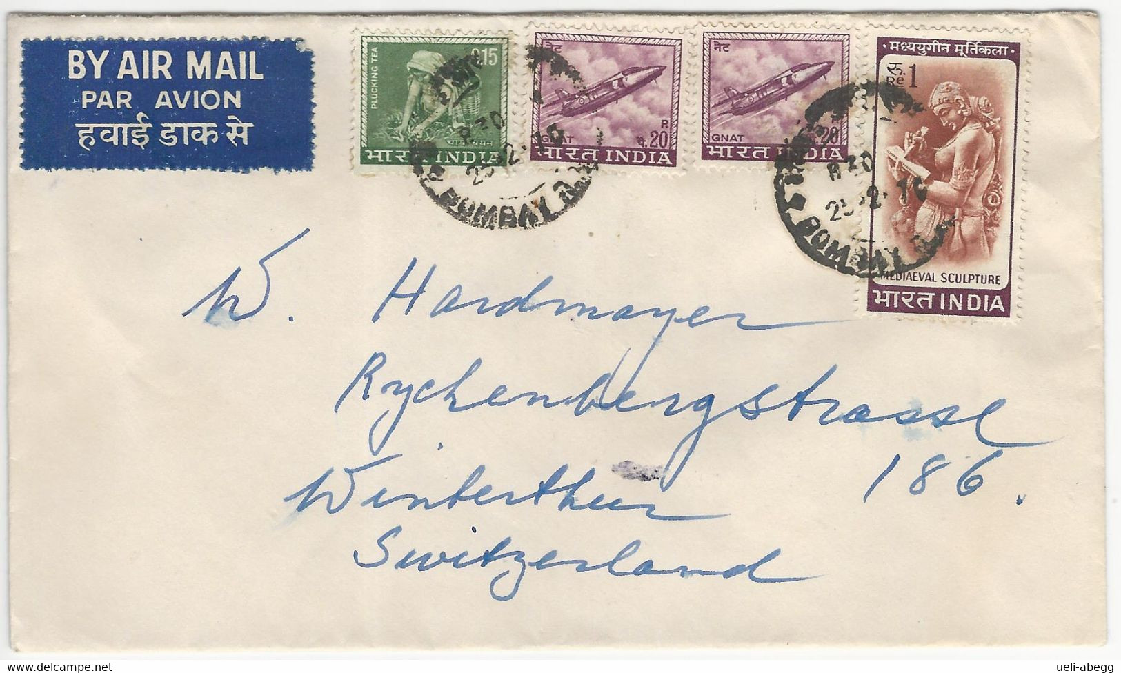 India Airmail 1970 Bombay To Switzerland - Poste Aérienne