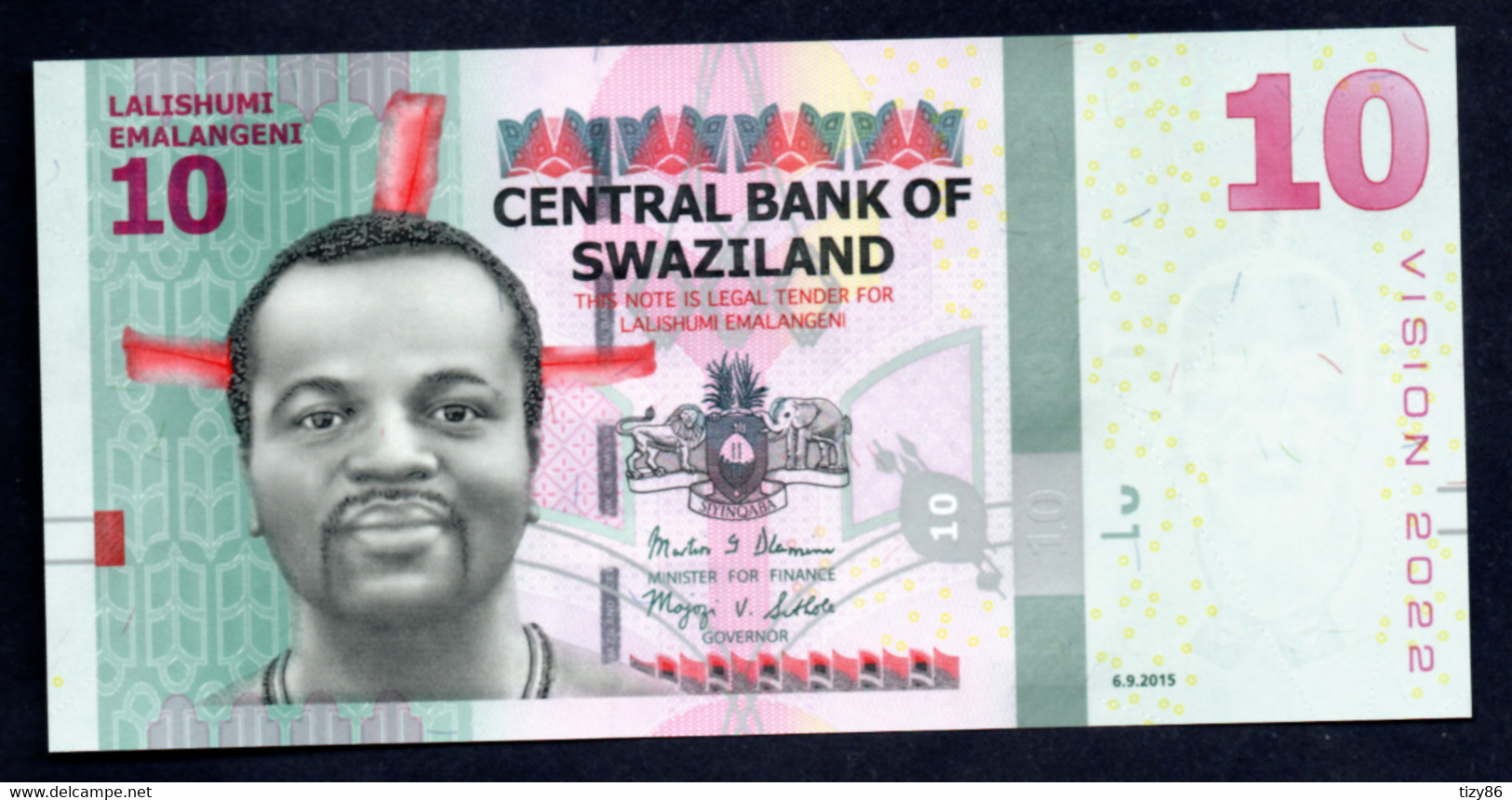 Banconota Swaziland - 1o Lalishumi Emalangeni 2015 (UNC/FDS) - Swasiland