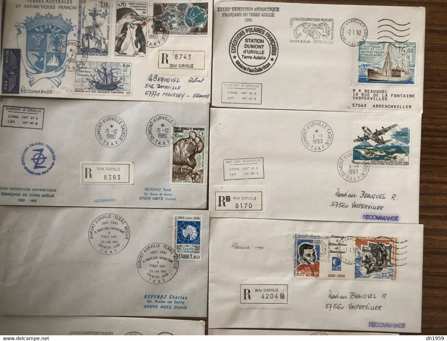 LOT Env. 119  ENVELOPPES TAAF TERRES AUSTRALES TERRE ADELIE DUMONT D'URVILLE EXPEDITIONS POLAIRES FDC + + + + + + - Collections, Lots & Series