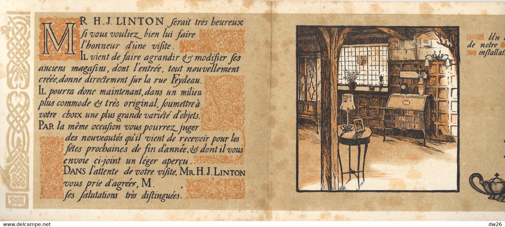 Publicité Magasin De Meubles H.J. Linton, Rue Feydeau à Paris - Petit Mobilier Rustique - Reclame