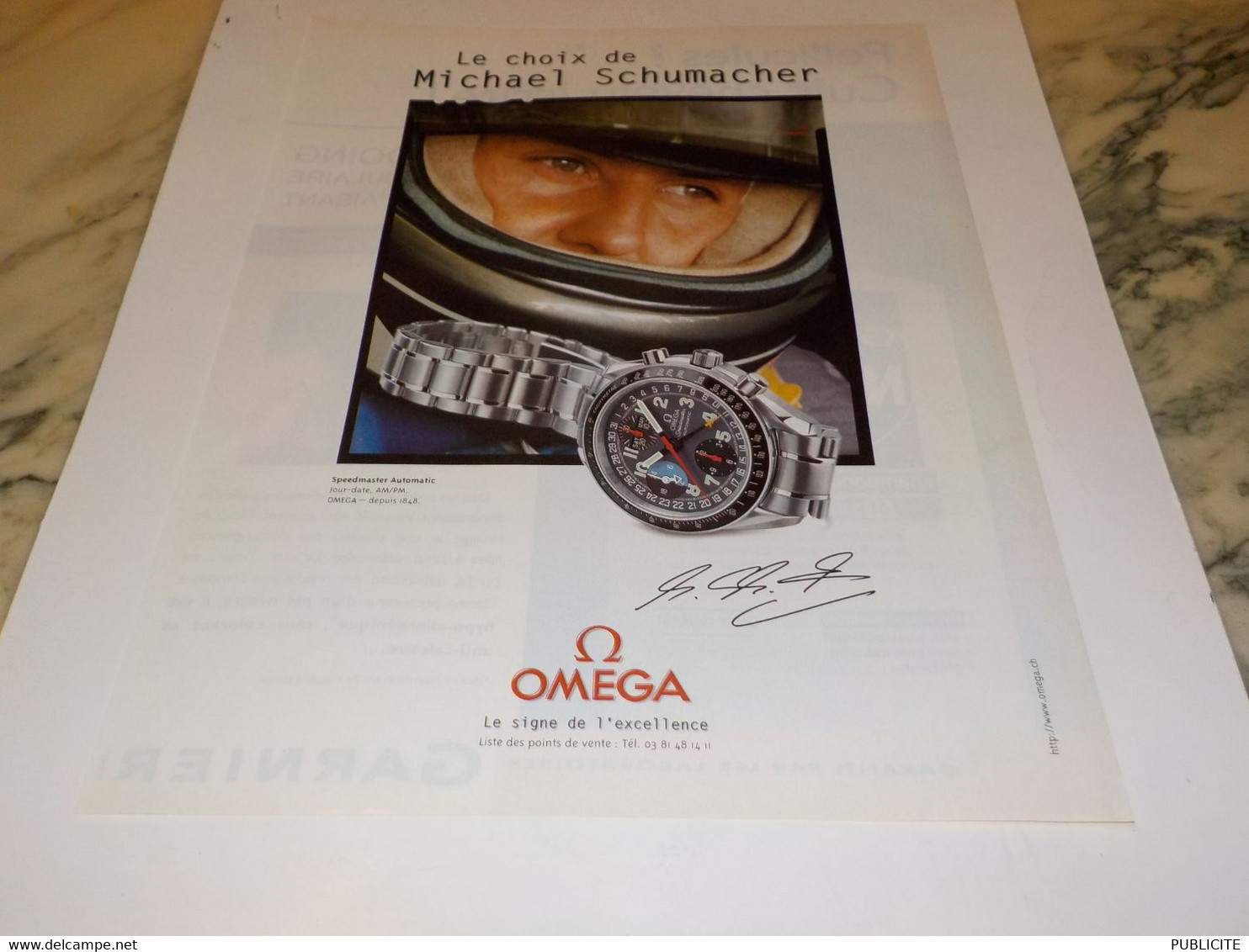 ANCIENNE PUBLICITE LE CHOIX DE MICHAEL SCHUMACHER MONTRE OMEGA  1997 - Autres & Non Classés