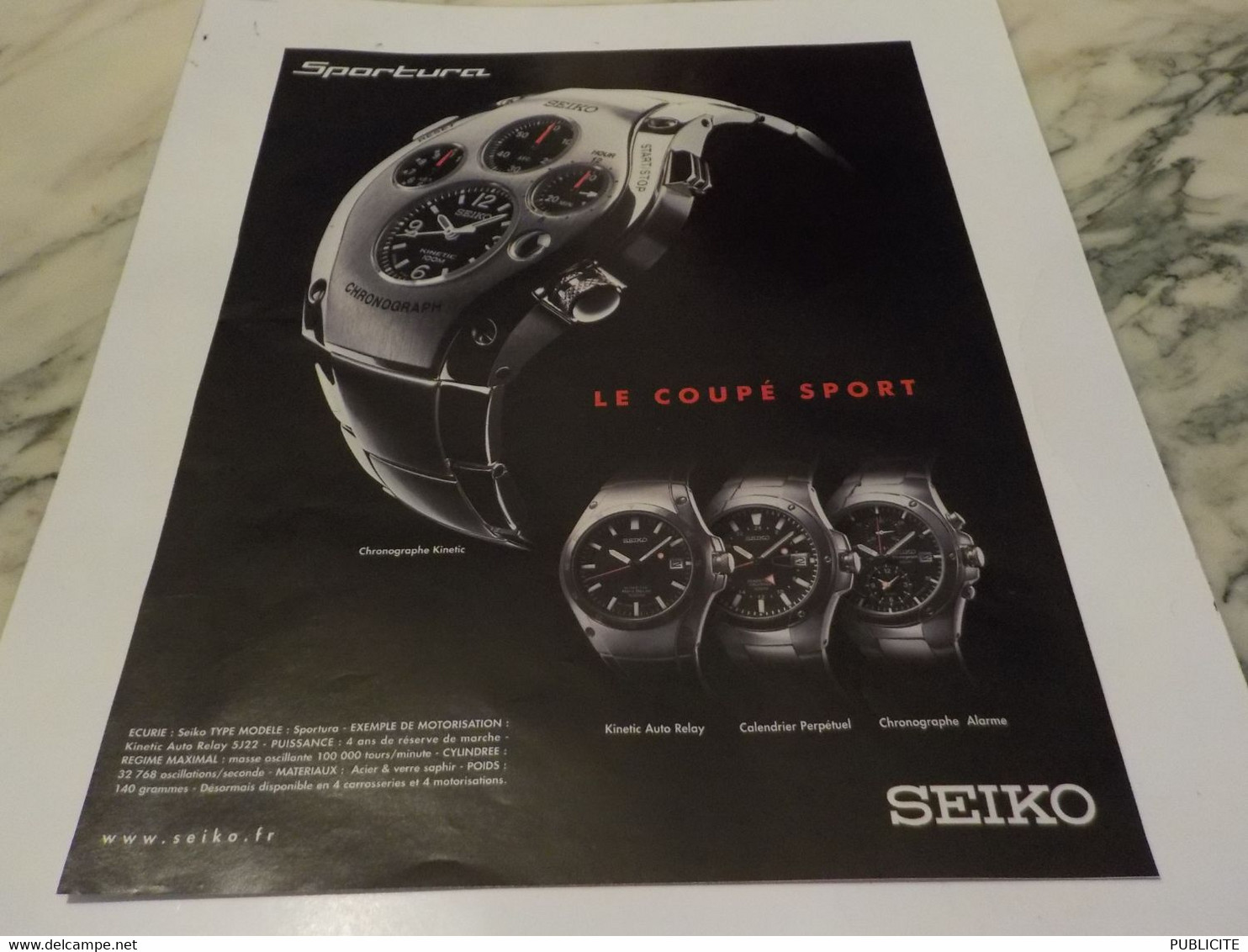 ANCIENNE  PUBLICITE COUPE SPORT MONTRE  SEIKO 2001 - Other & Unclassified