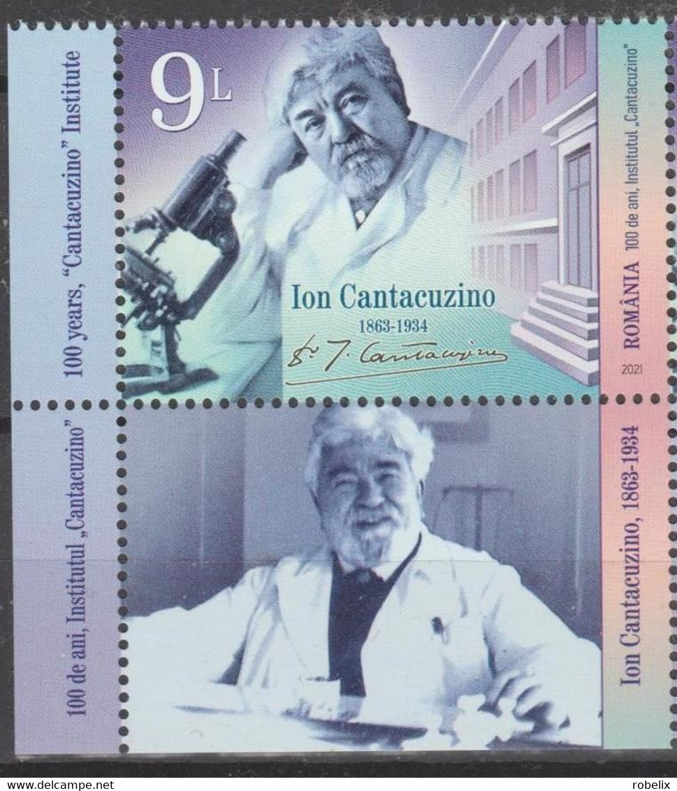 ROMANIA 2021 -100 Years Cantacuzino Institute Of Microbiology And Immunology - Set 1 Stamp+ Label  MNH** - Ungebraucht