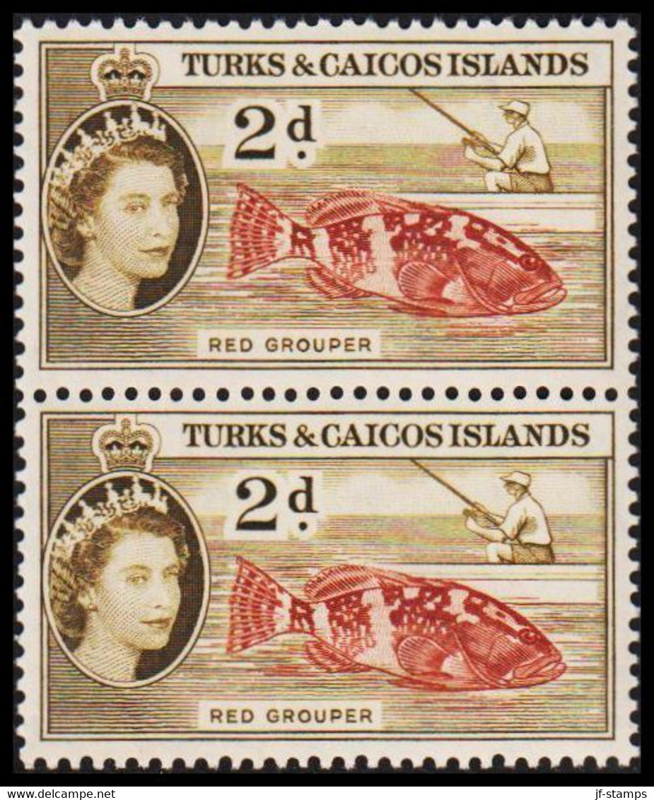 1957. TURKS & CAICOS ISLANDS. Elizabeth Issue 2 D RED GROUPER In Pair Never Hinged.  (Michel 165) - JF526811 - Turks And Caicos