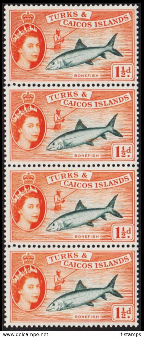 1957. TURKS & CAICOS ISLANDS. Elizabeth Issue 1½ D BONEFISH In 4-stripe Never Hinged.  (Michel 164) - JF526823 - Turks & Caicos (I. Turques Et Caïques)