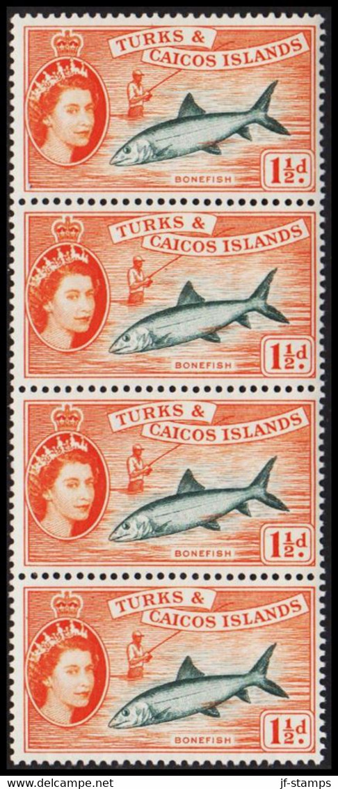1957. TURKS & CAICOS ISLANDS. Elizabeth Issue 1½ D BONEFISH In 4-stripe Never Hinged.  (Michel 164) - JF526826 - Turks And Caicos