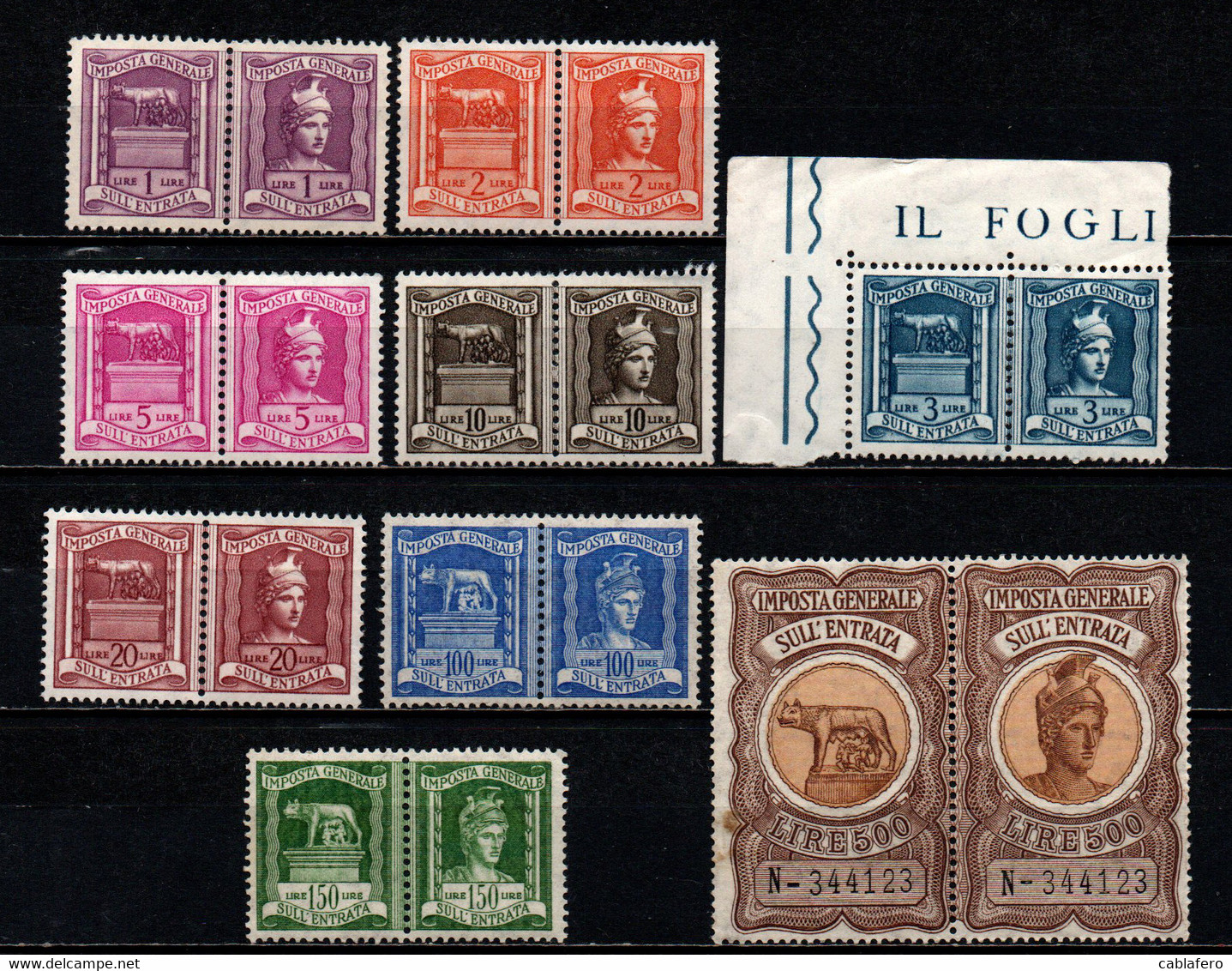 ITALIA REPUBBLICA  - MARCHE DA BOLLO IMPOSTA SULL'ENTRATA - FILIGRANA STELLE - MNH - Revenue Stamps