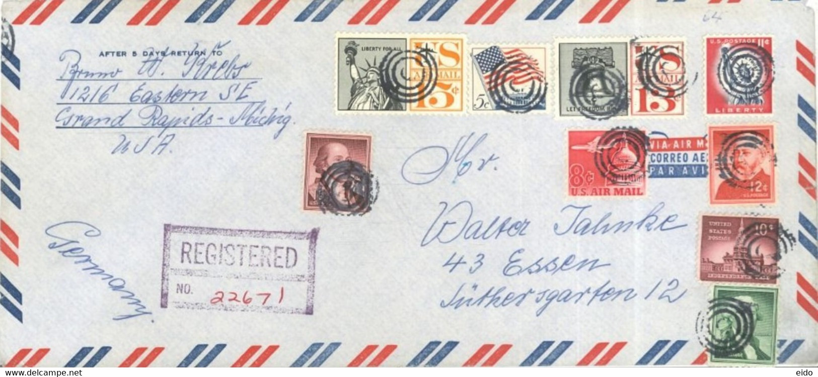 UNITED STATES - 1964- REGISTERED STAMPS COVER TO GERMANY. - 1961-80