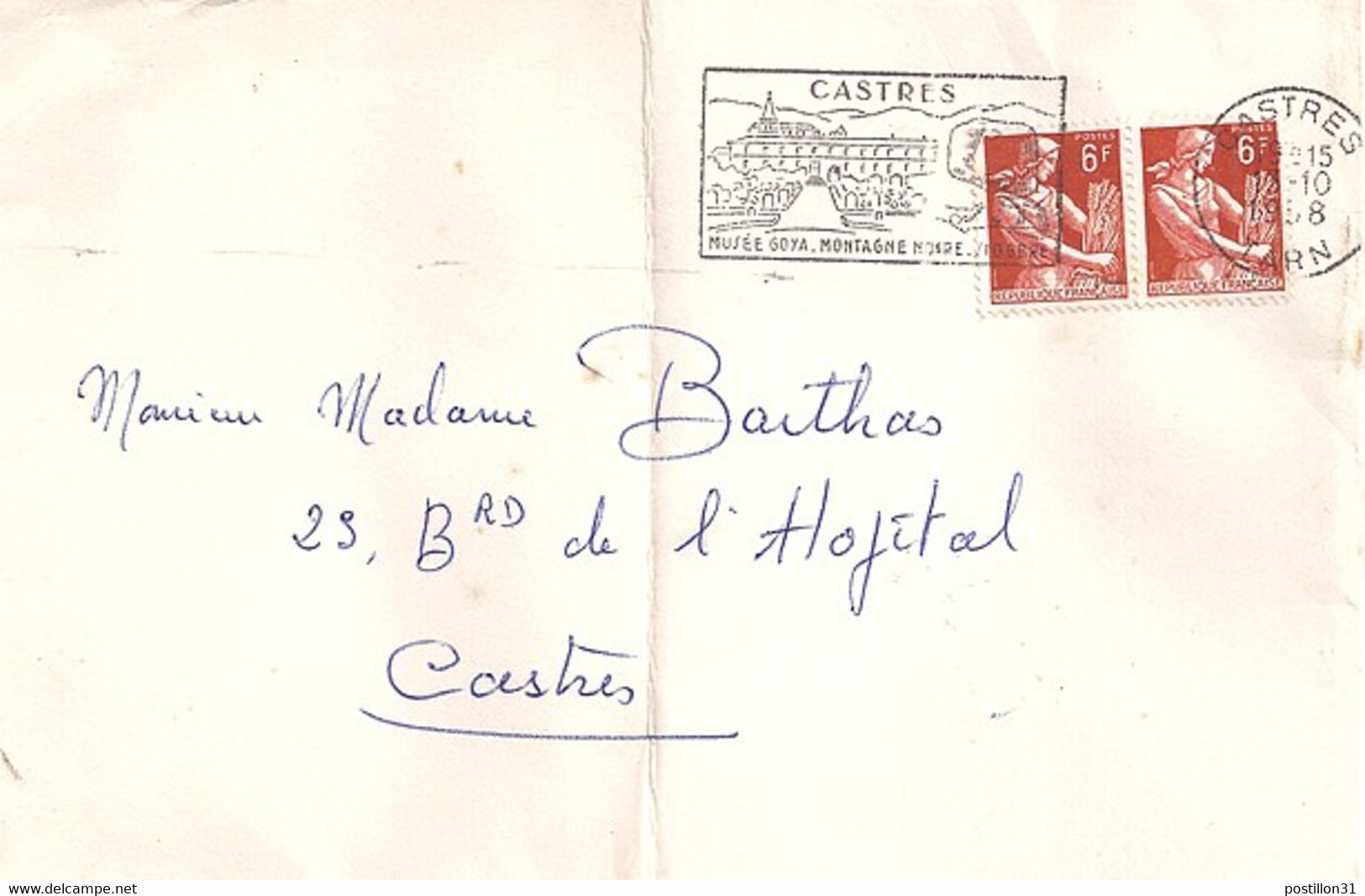 TYPE MOISSONNEUSE N° 1115x2 SUR LETTRE DE CASTRES/13.10.58 - 1957-1959 Moissonneuse