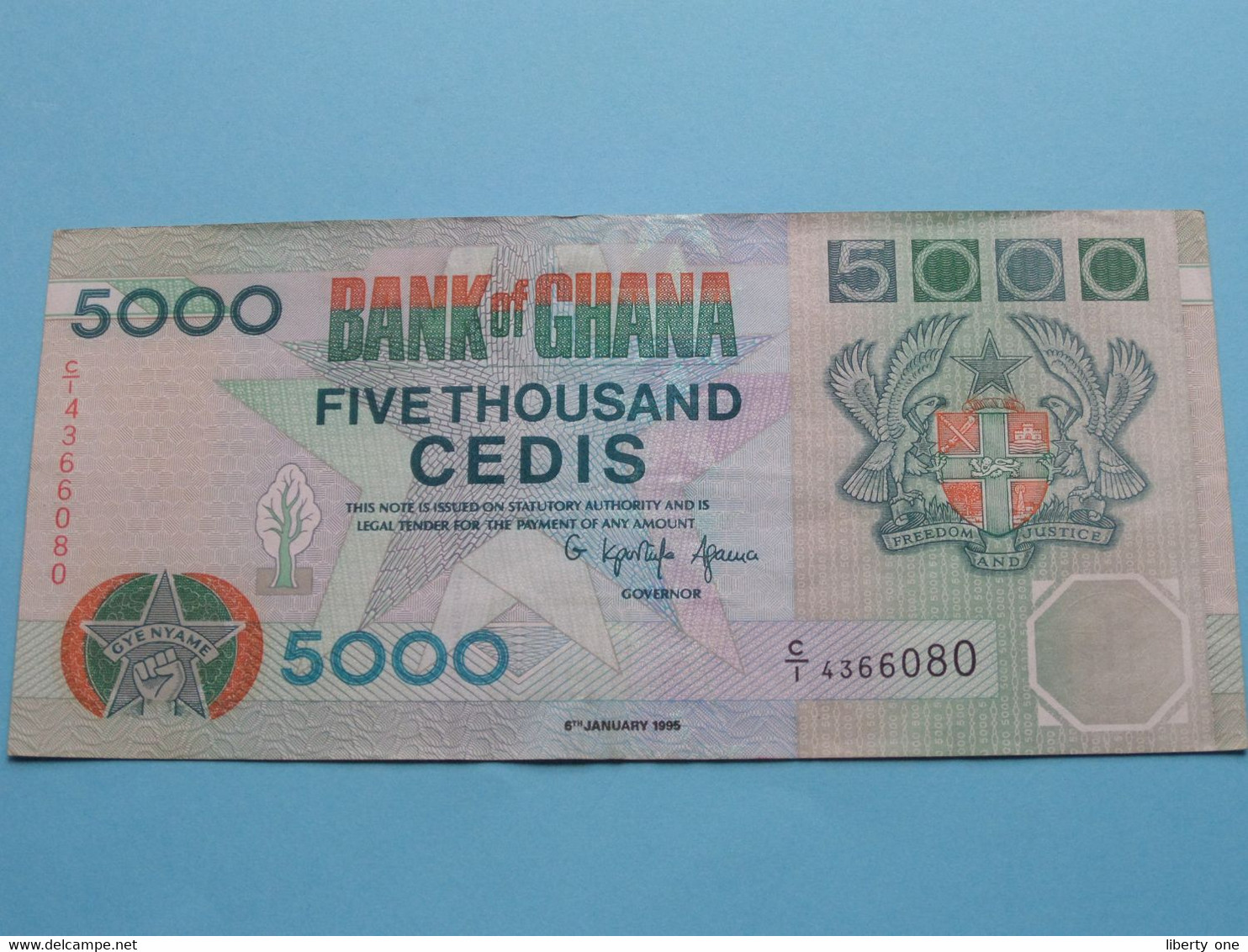 5000 Five Thousand CEDIS - 6 Jan 1995 - C/I 4366080 ( For Grade See SCANS ) Circulated ! - Ghana