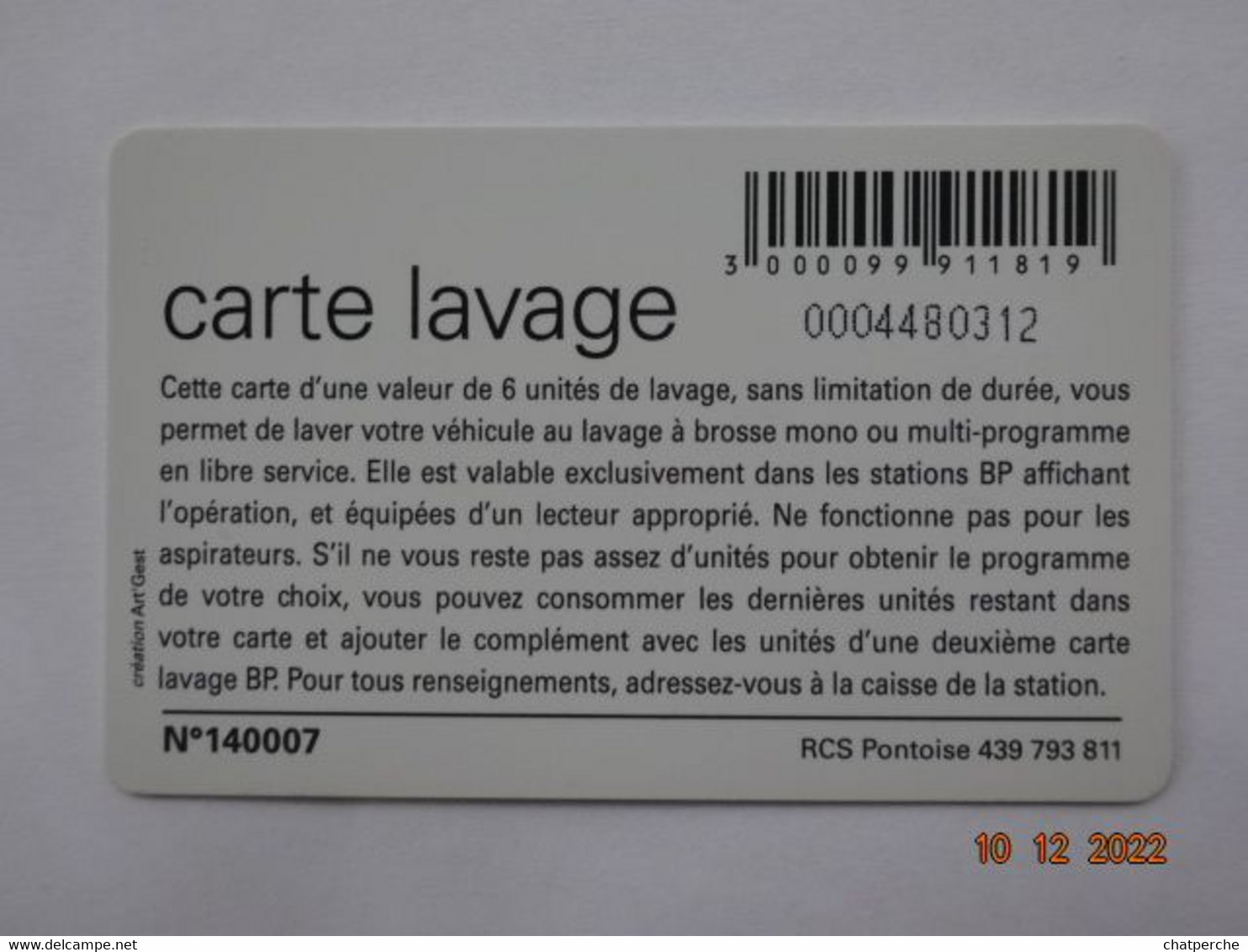 CARTE A PUCE CHIP CARD LAVAGE AUTO BP OFFERTE 6 UNITES - Autowäsche