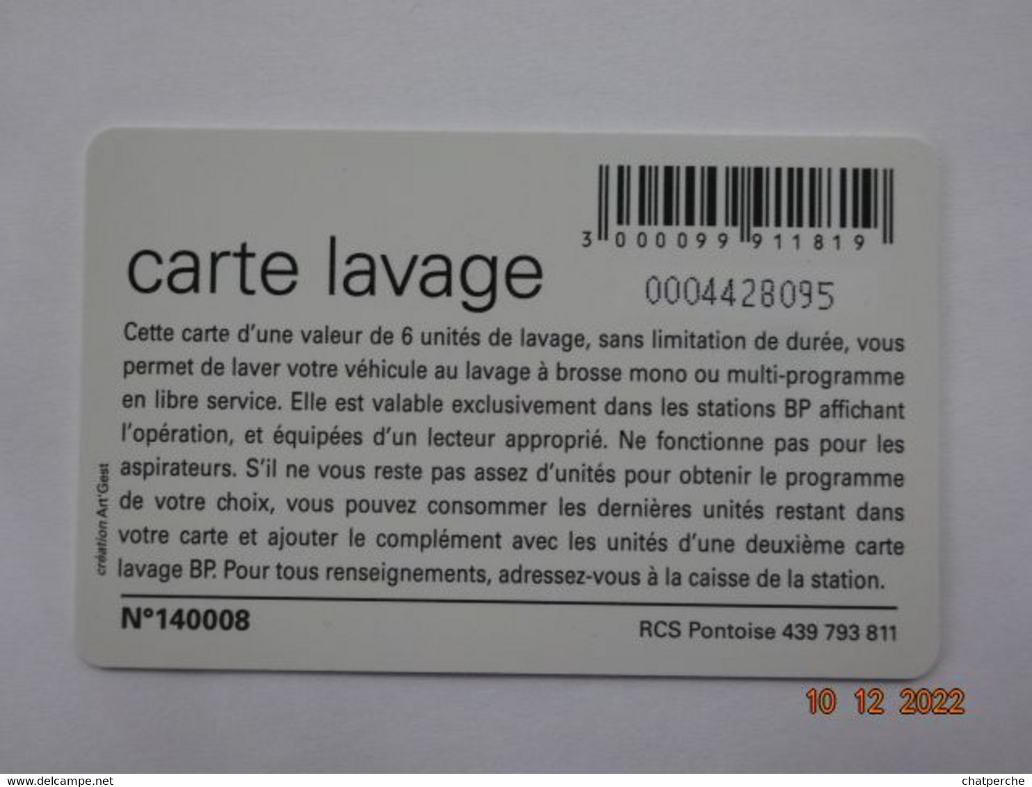 CARTE A PUCE CHIP CARD LAVAGE AUTO BP OFFERTE 6 UNITES - Colada De Coche