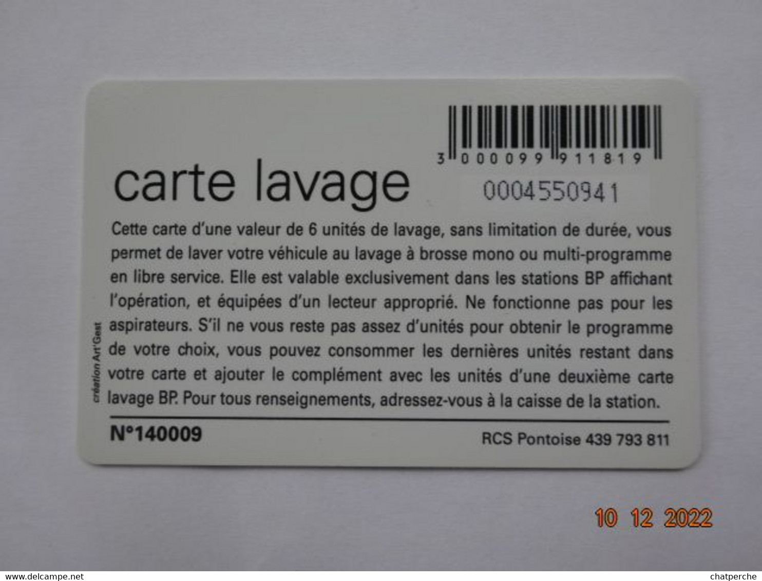 CARTE A PUCE CHIP CARD LAVAGE AUTO BP OFFERTE 6 UNITES - Lavage Auto
