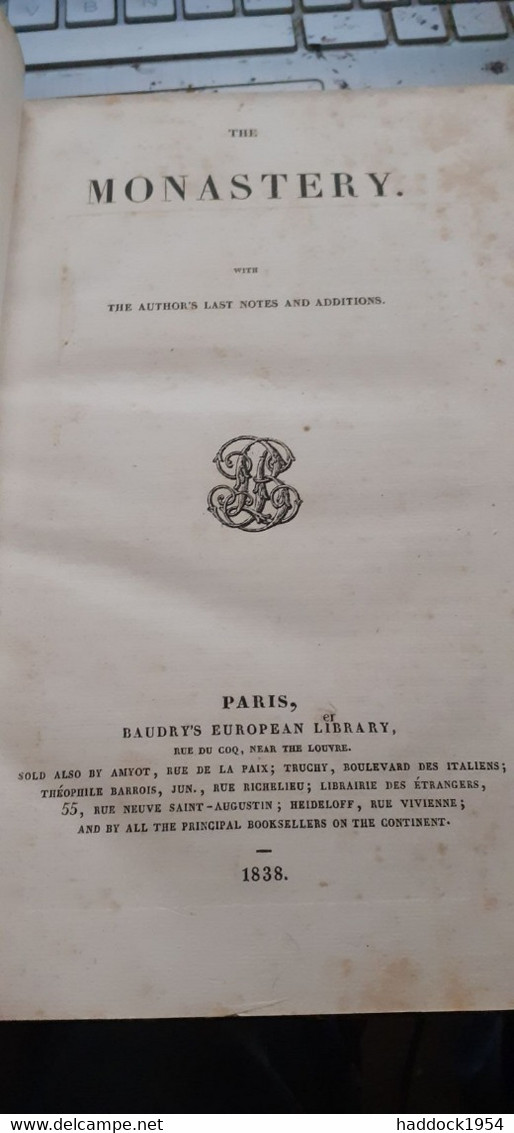 The Monastery WALTER SCOTT Baudry's European Library 1838 - Action/ Aventure