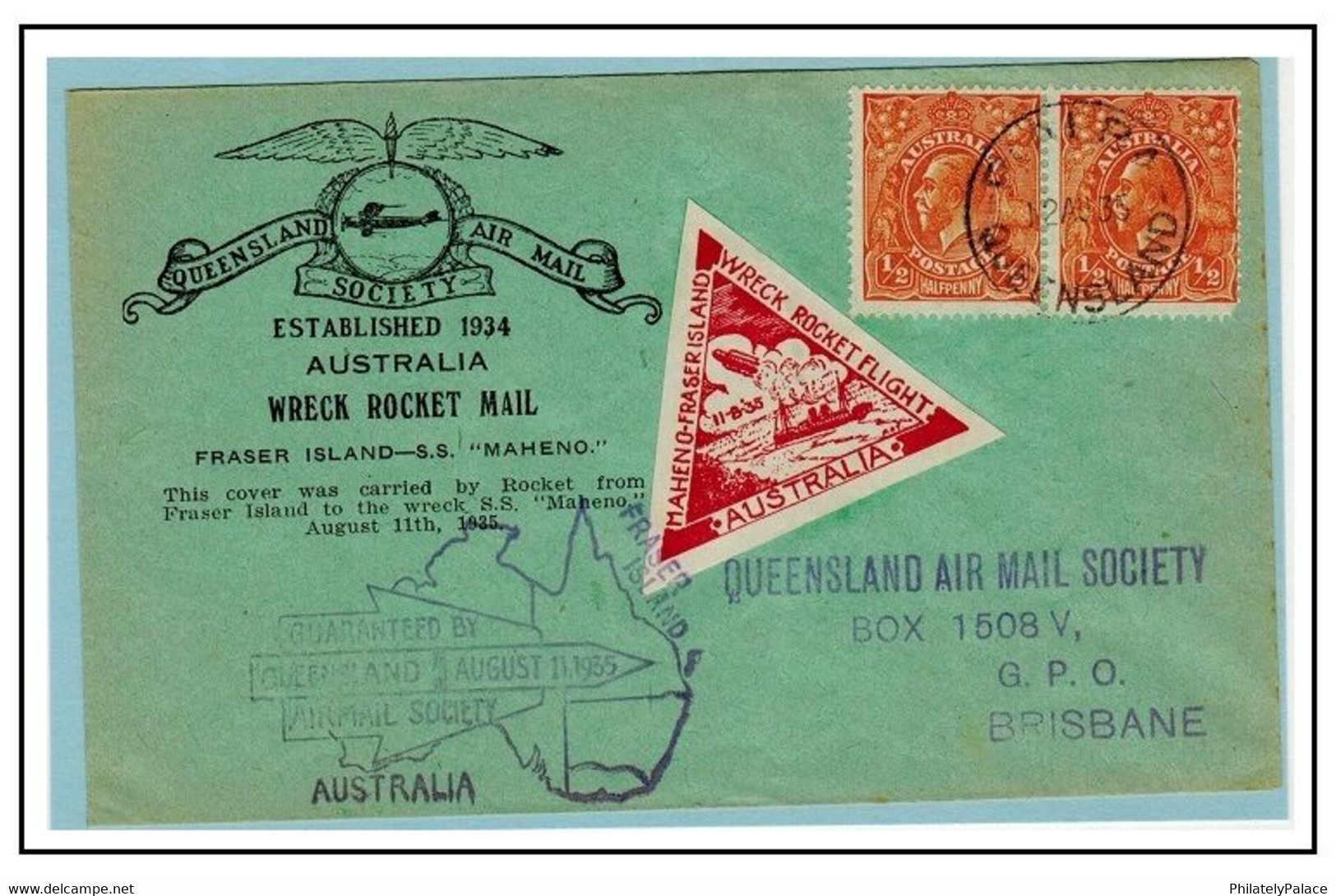 AUSTRALIA - 1935 ' Wreck Rocket Mail ' Cover Used At PIALBA MAHENO-FRASER ISLAND (**) VERY RARE - Lettres & Documents