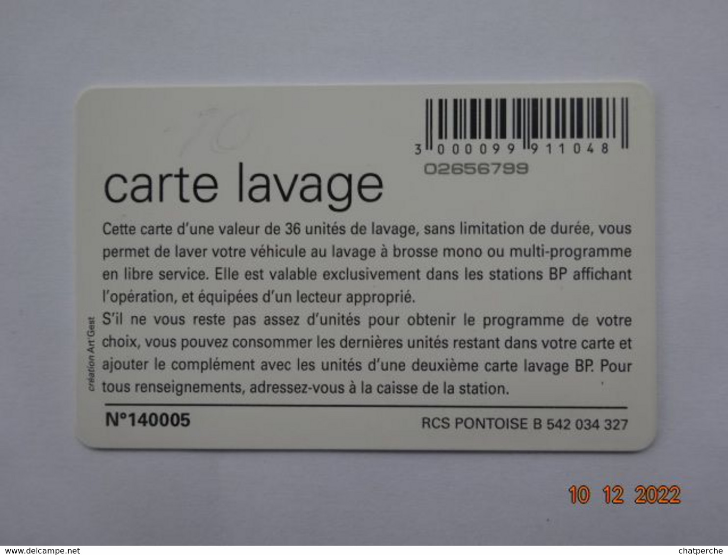 CARTE A PUCE CHIP CARD LAVAGE AUTO BP 36 UNITES - Colada De Coche