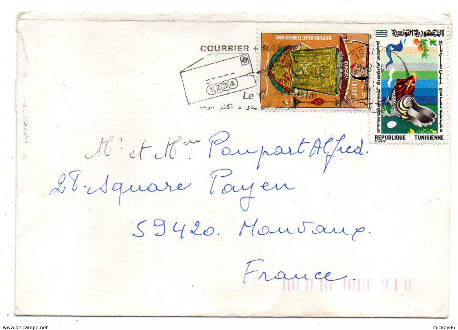 Tunisie - Lettre De Tunisie   Pour  MOUVAUX--59 (France) - Tps Divers   Sur Lettre.. ....cachet  . - Tunesië (1956-...)
