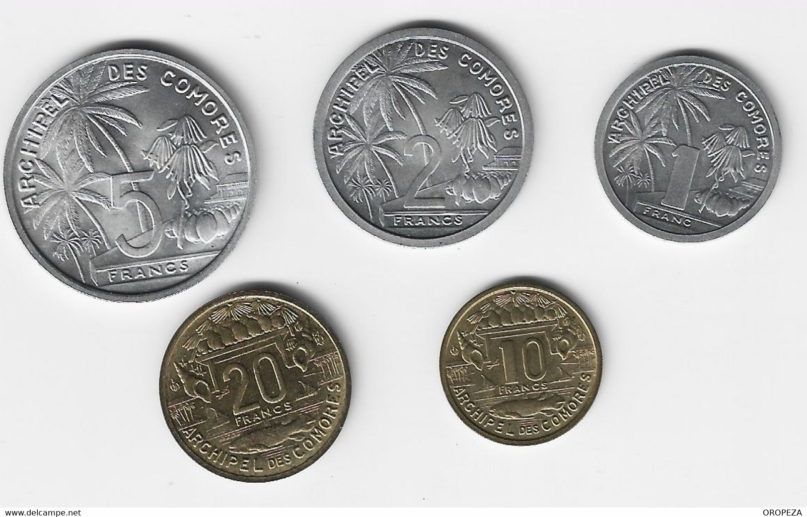 15N  -  COMORES - 1-2-5-10 Y 20 FRANCOS  1964- ( ESSAI )  PRUEBAS  EN- ALUMINIO Y BRONCE - MUY RARAS -  SC. - Comores